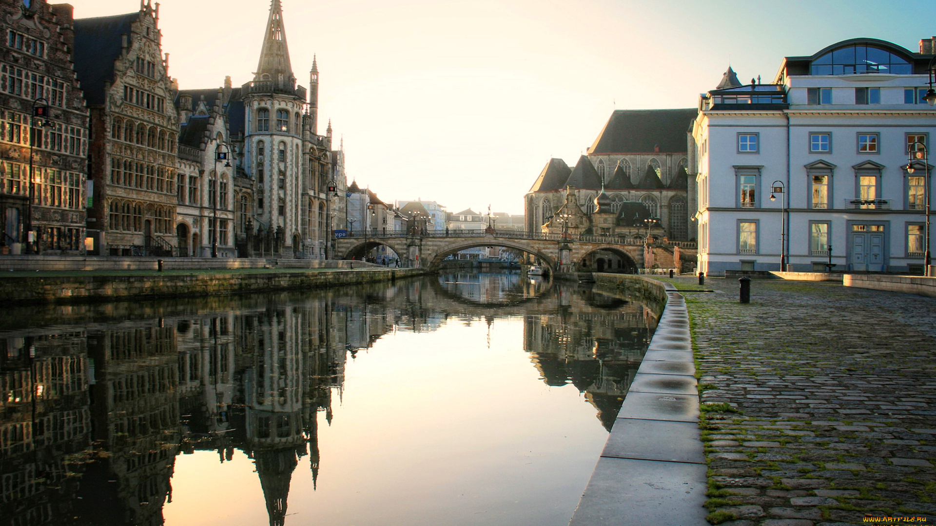 города, -, улицы, , площади, , набережные, вечер, небо, мост, набережная, река, канал, дома, бельгия