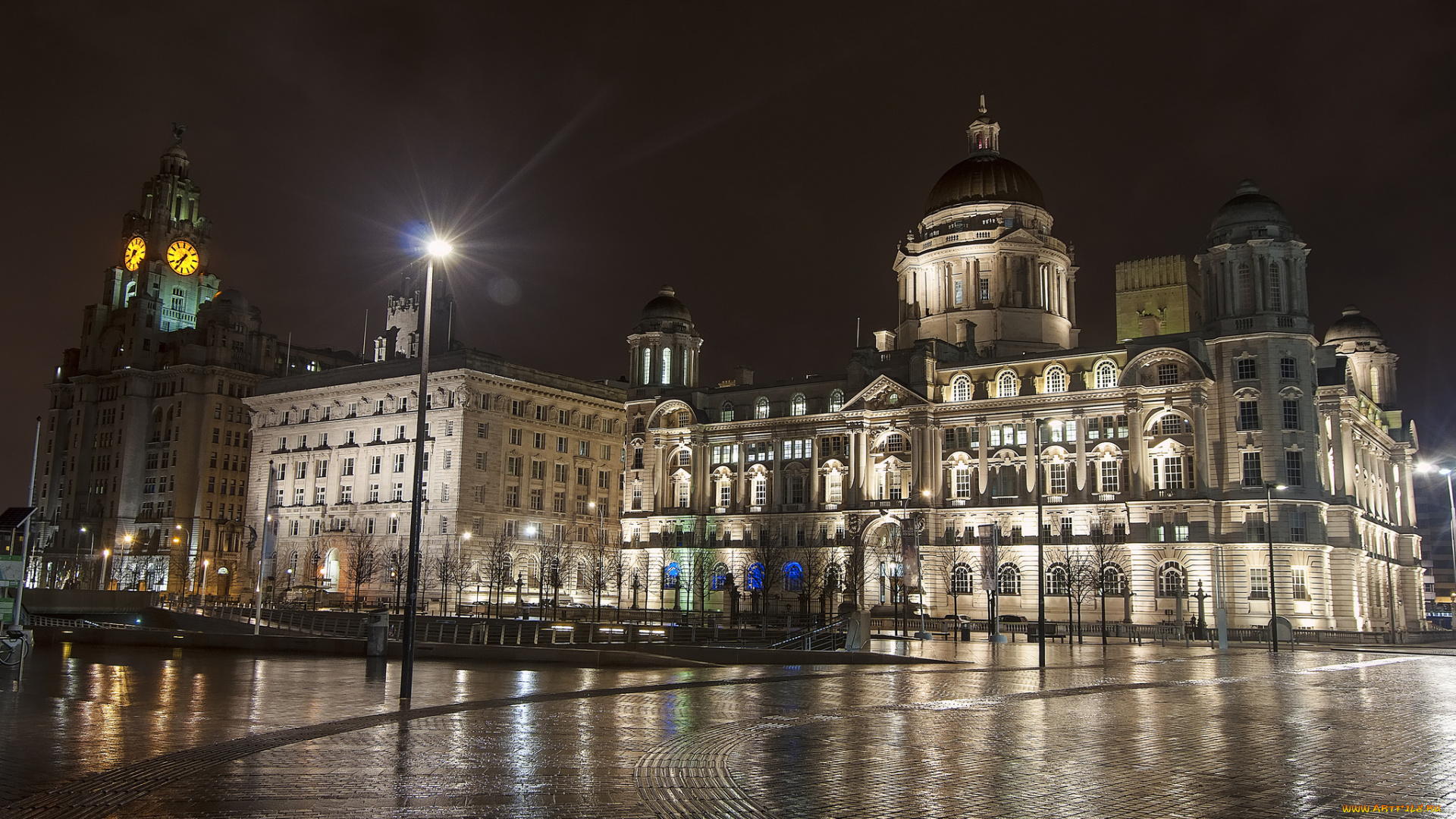 liverpool, uk, города, -, улицы, , площади, , набережные, дворец, площадь, ночь