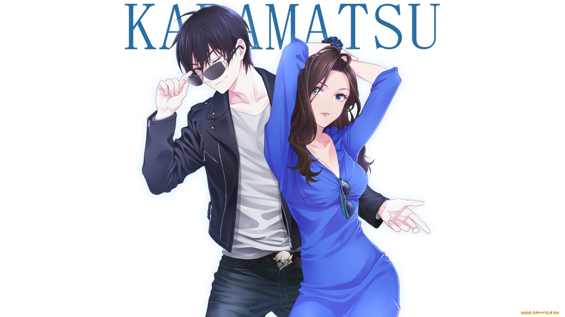 osomatsu-san, аниме, взгляд, девушка, парень, фон