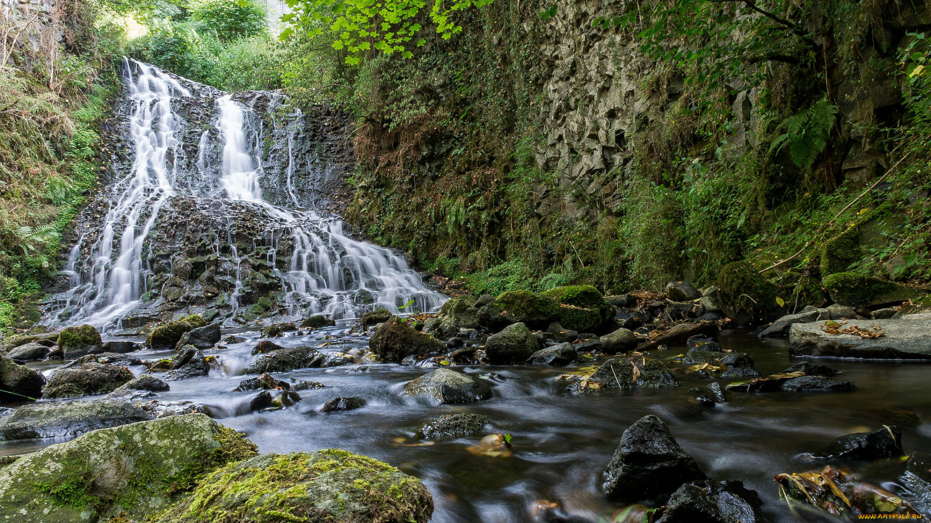 природа, водопады, река, лес, водопад