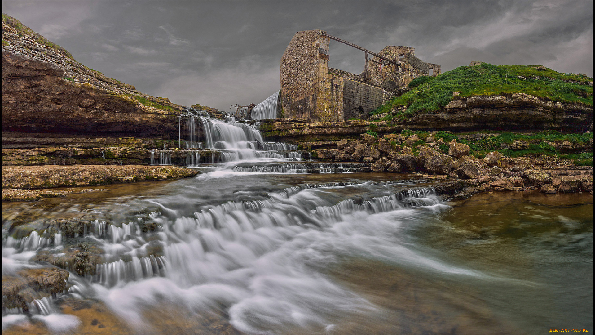 природа, водопады, скалы, река