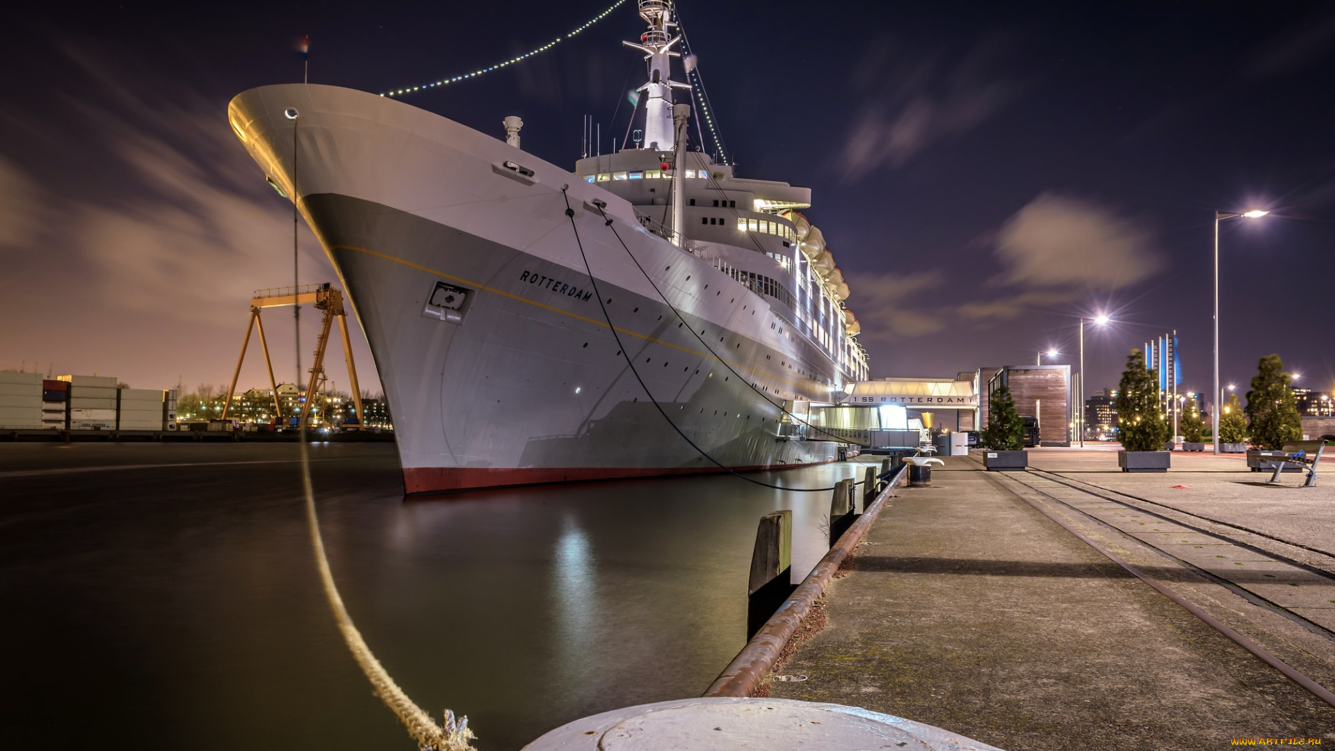 ss, rotterdam, корабли, порты, , , причалы, причал, ночь