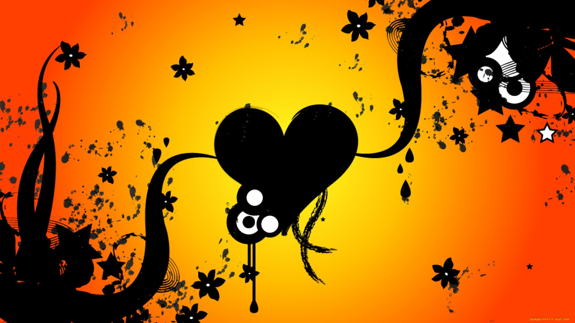 векторная, графика, сердечки, , hearts, щупальца, капли, цветы, звезды, сердце