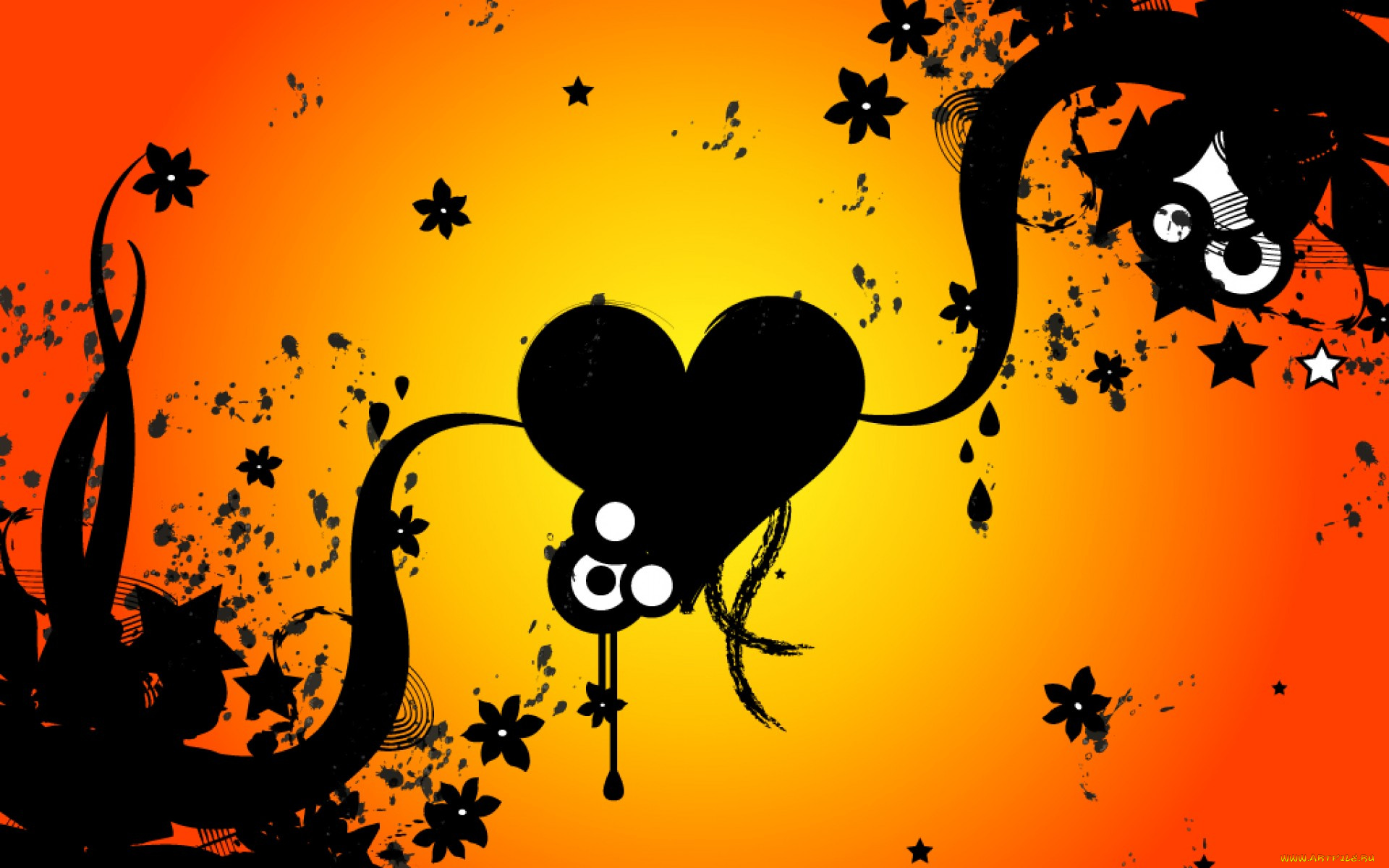 векторная, графика, сердечки, , hearts, щупальца, капли, цветы, звезды, сердце