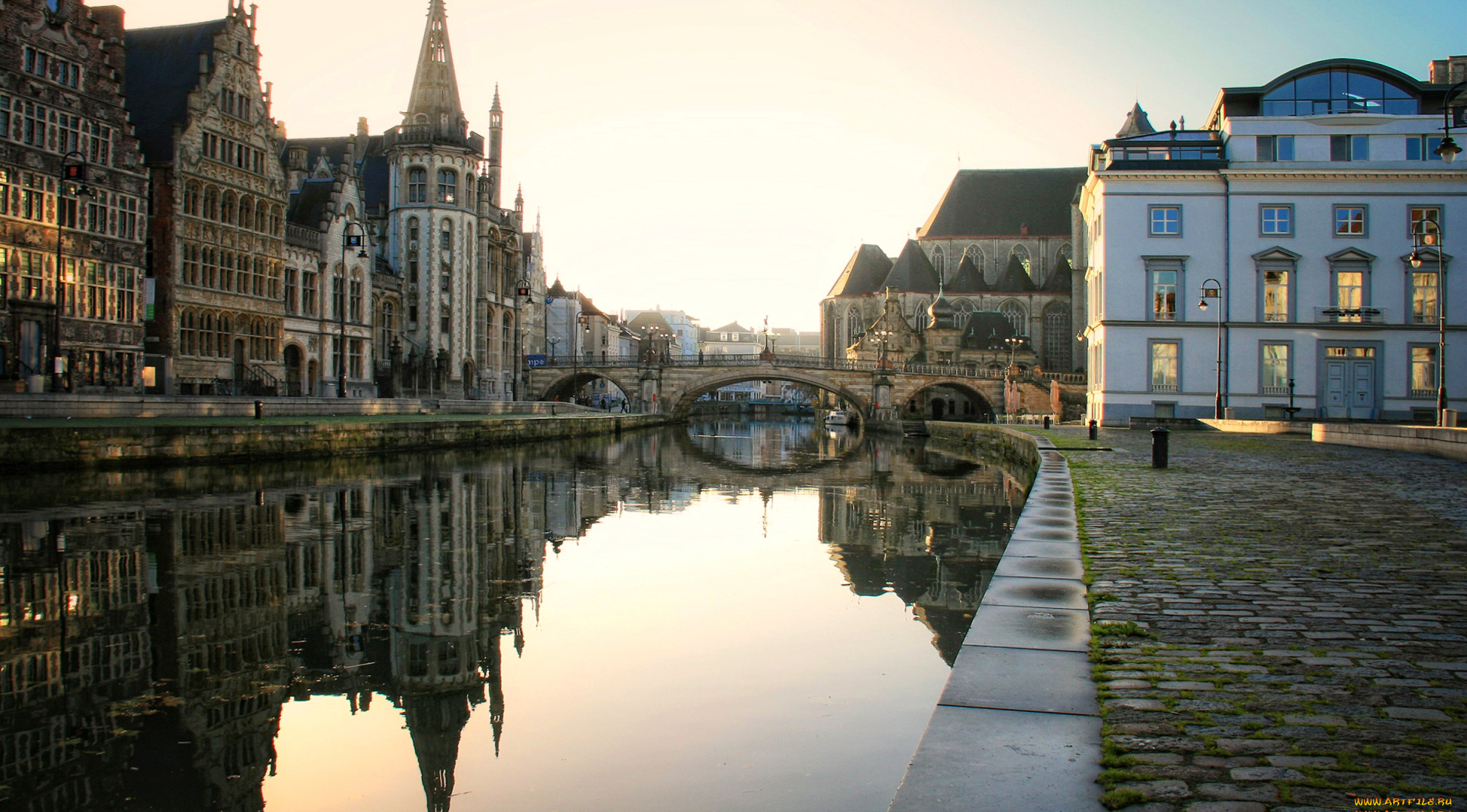 города, -, улицы, , площади, , набережные, вечер, небо, мост, набережная, река, канал, дома, бельгия