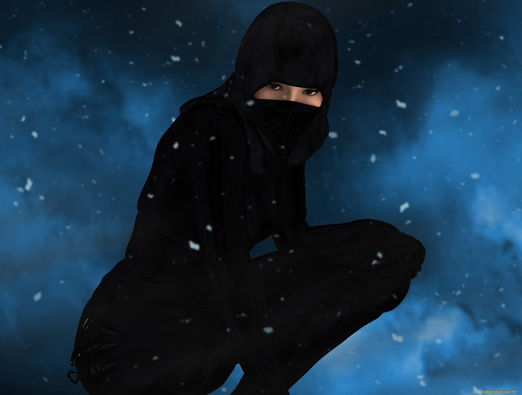 3д, графика, люди, , people, ниндзя, фон, взгляд, девушка