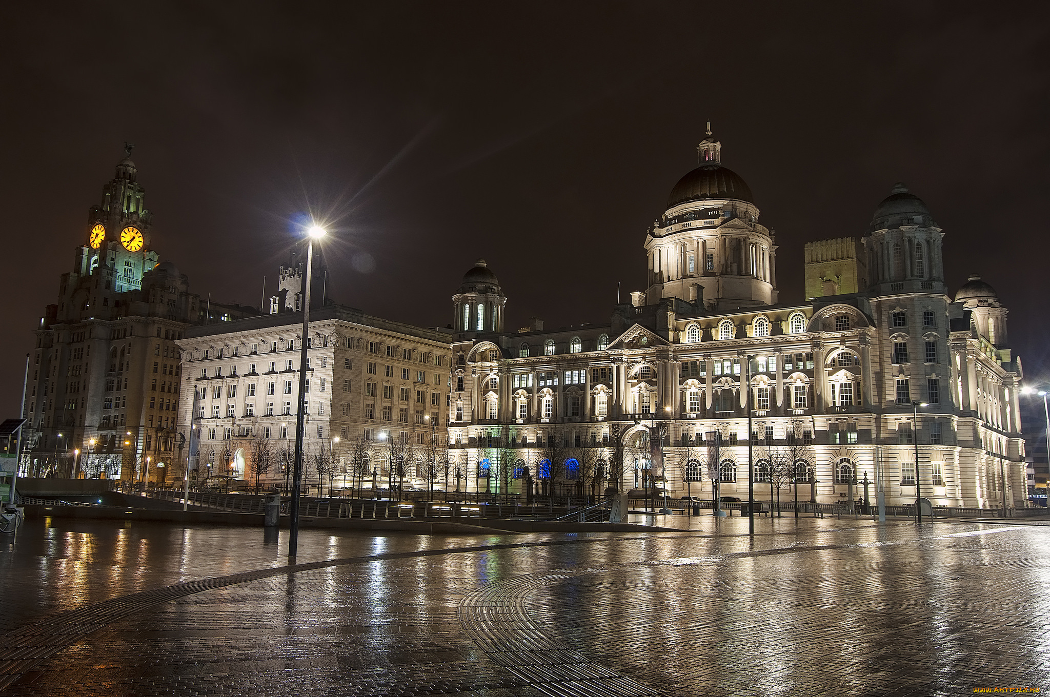 liverpool, uk, города, -, улицы, , площади, , набережные, дворец, площадь, ночь