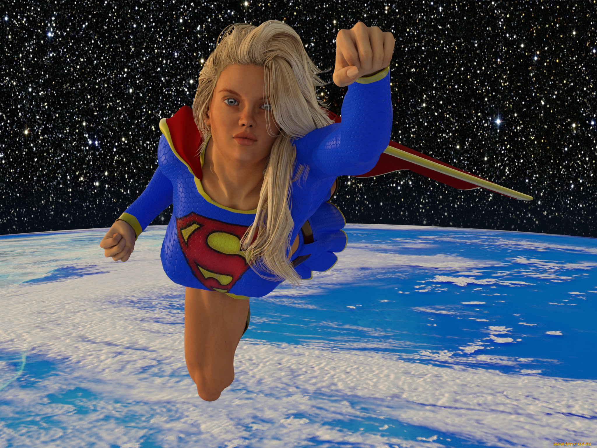 3д, графика, фантазия, , fantasy, девушка, взгляд, фон, супермен