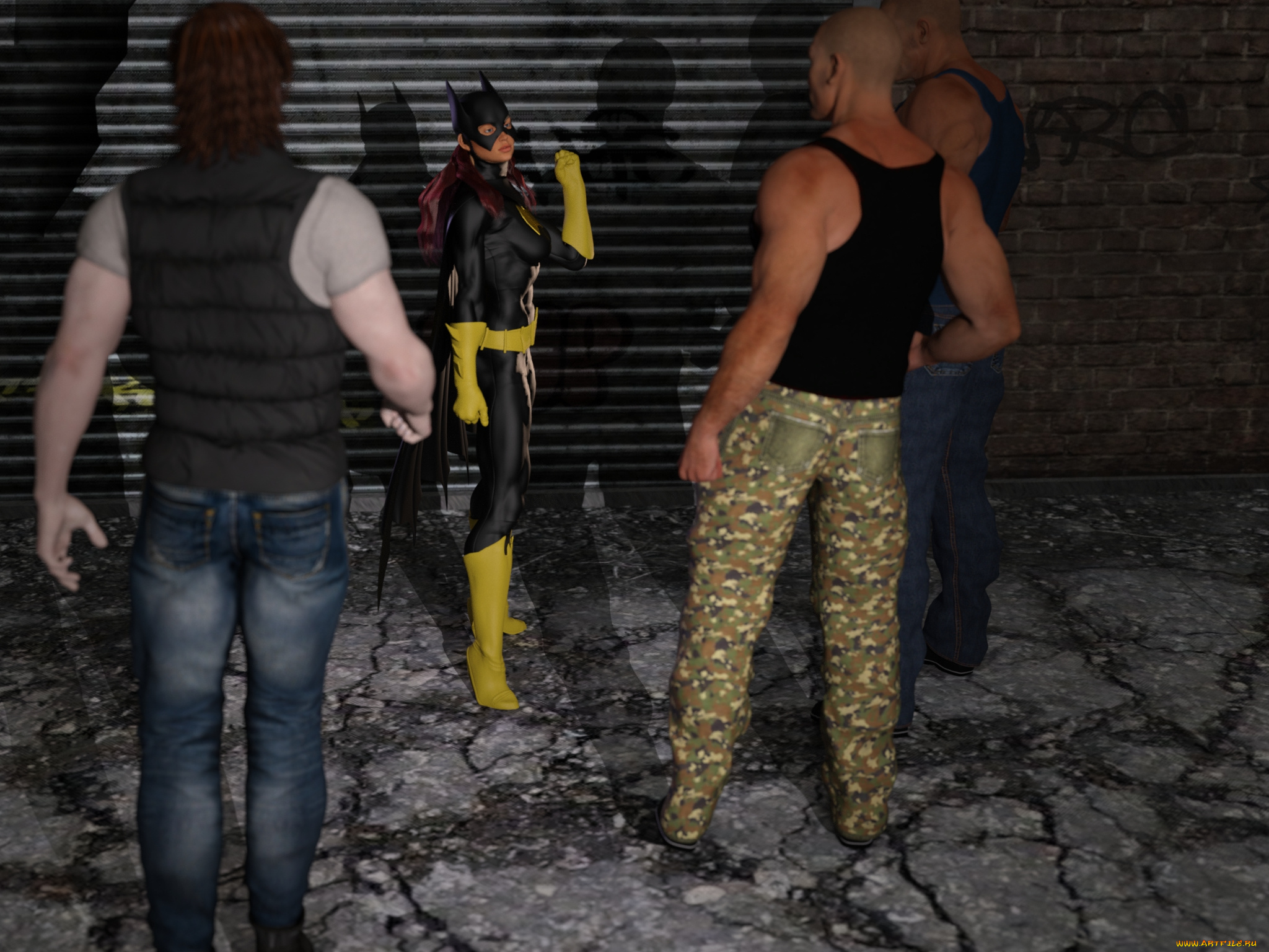 3д, графика, фантазия, , fantasy, парни, batgirl, супермен, фон, девушка, взгляд
