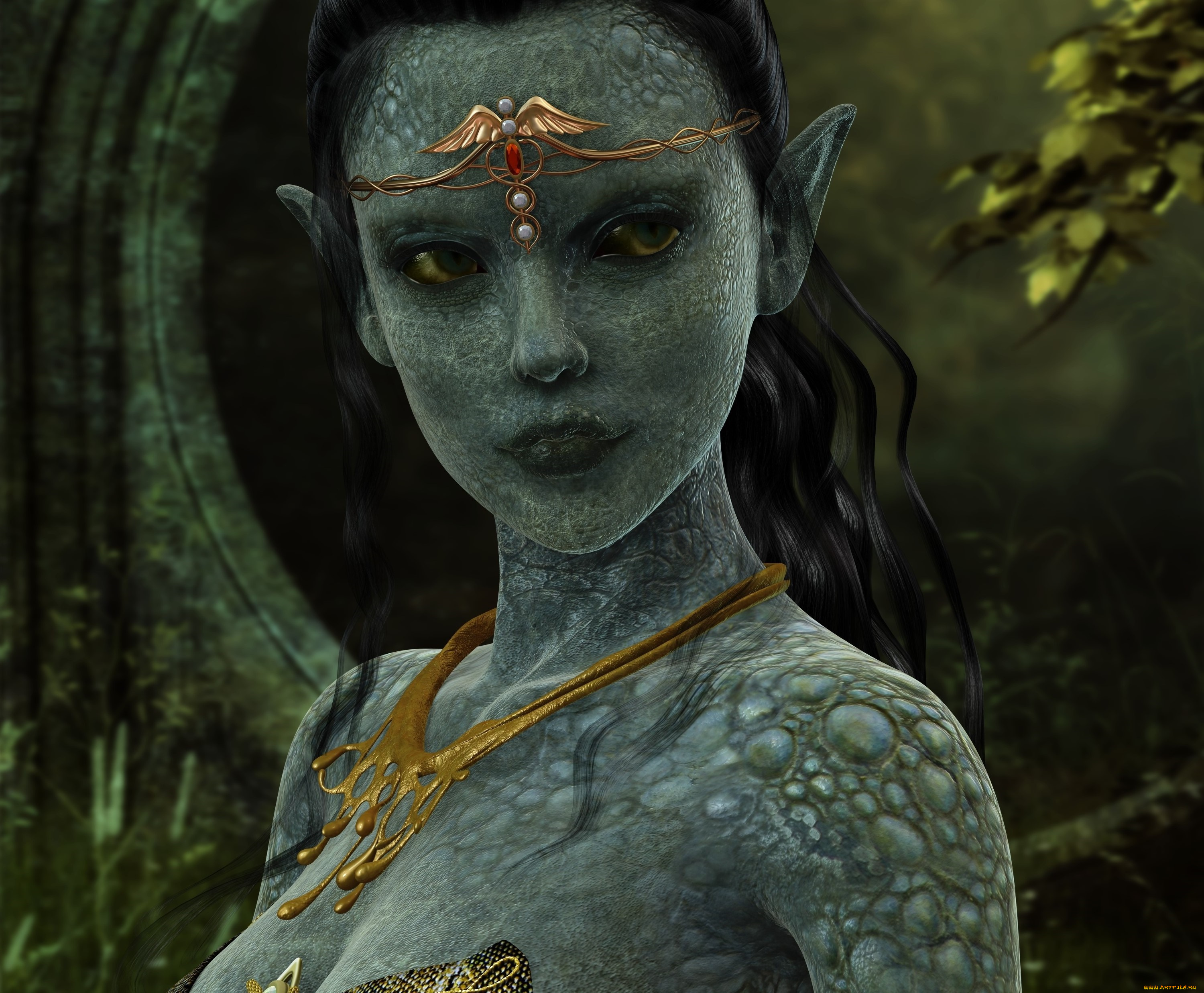 3д, графика, существа, , creatures, фон, взгляд, эльфийка