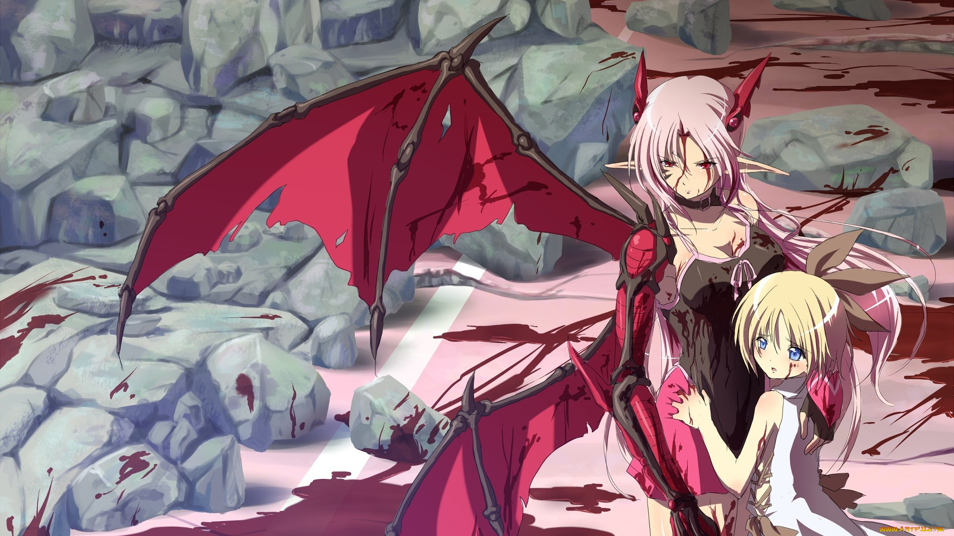 аниме, ангелы, , демоны, bishojo, blade, oni, devil, blood, ken, sword, girl, combat, wing, powerful, battlefield, anime, vampire, horn