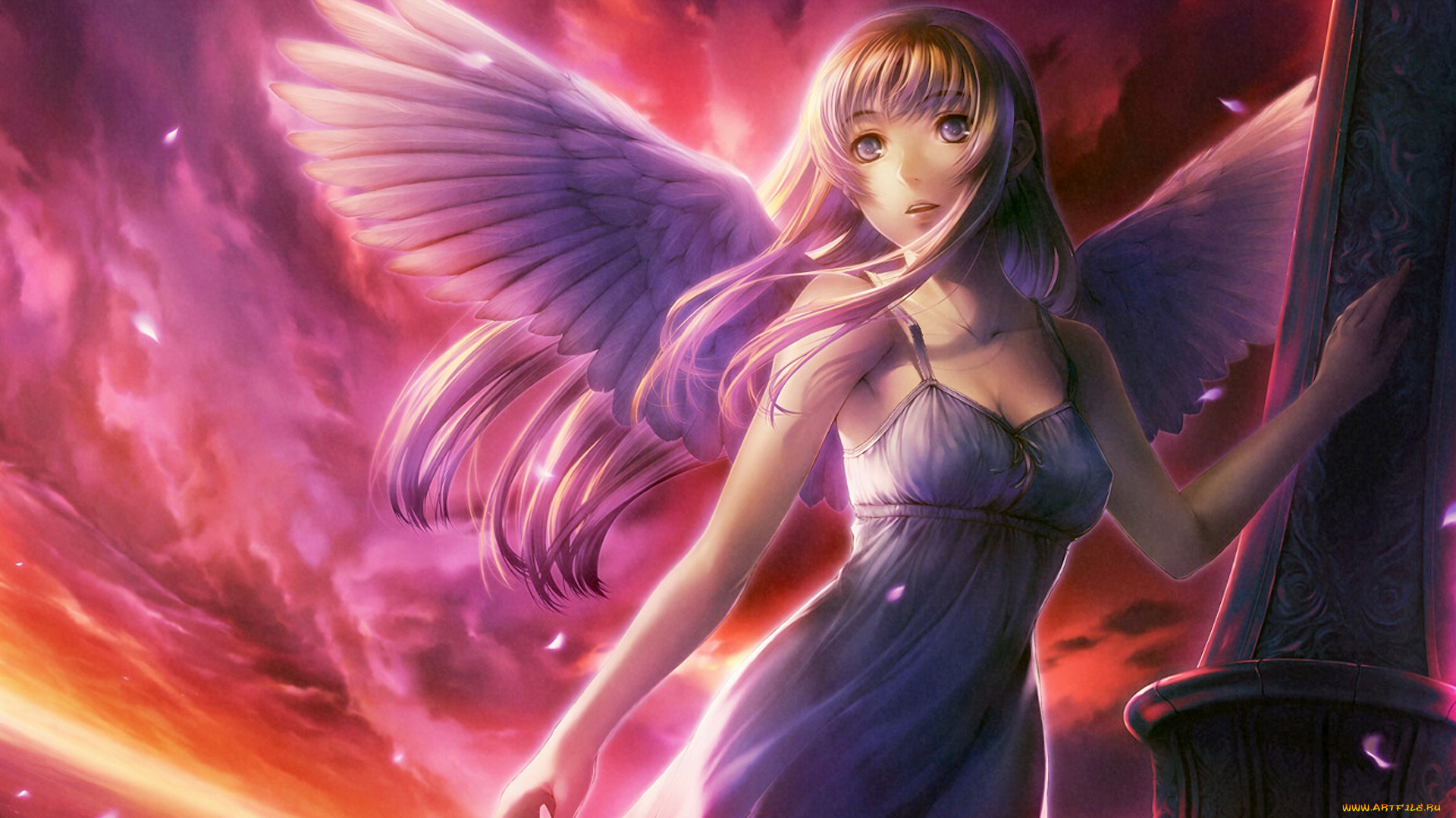 аниме, ангелы, , демоны, фон, взгляд, девушка