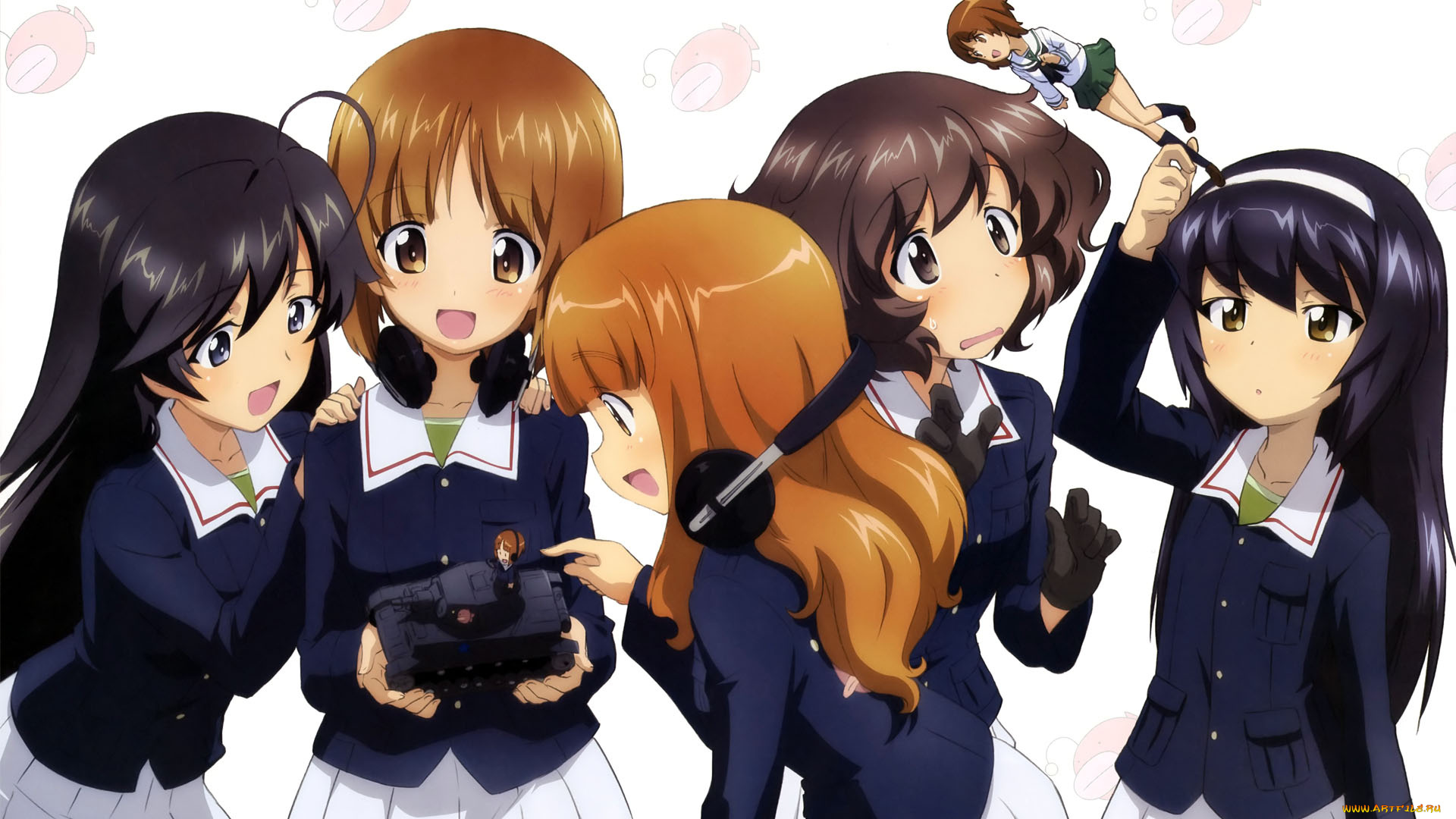 аниме, girls, und, panzer, девушки, взгляд, фон