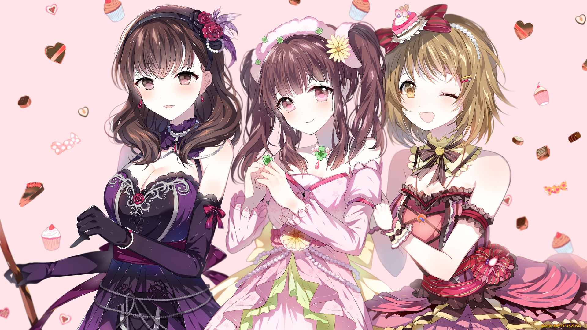 аниме, idolm@ster, фон, взгляд, девушки