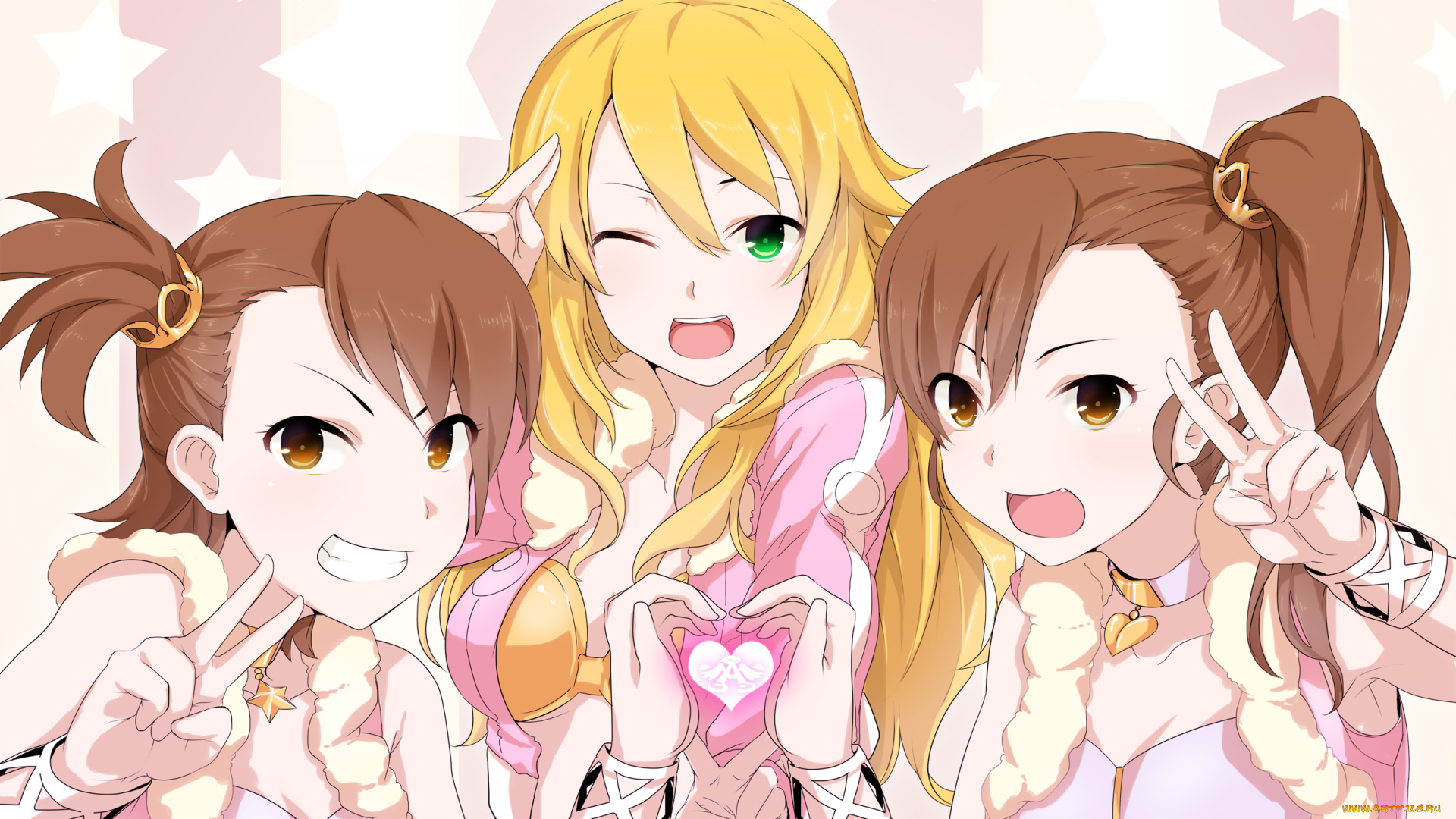 аниме, idolm@ster, взгляд, девушки, фон