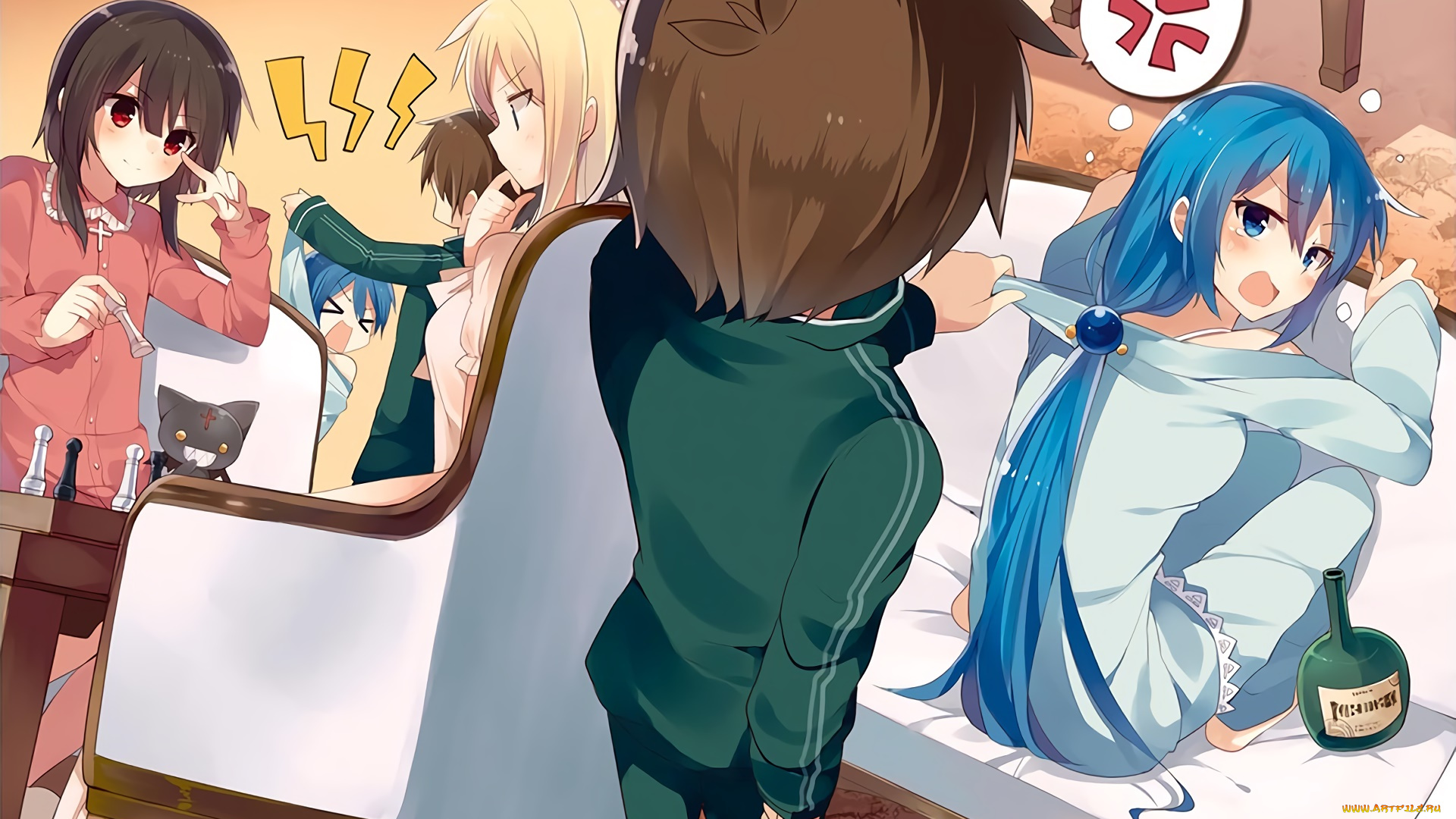 аниме, kono, subarashii, sekai, ni, shukufuku, wo, девушки, взгляд, фон