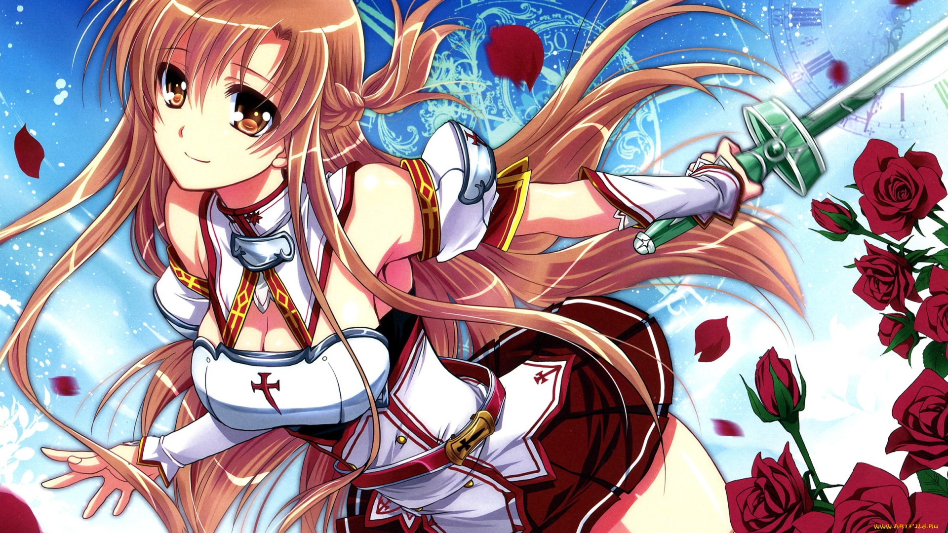 аниме, sword, art, online, девушка, взгляд, фон