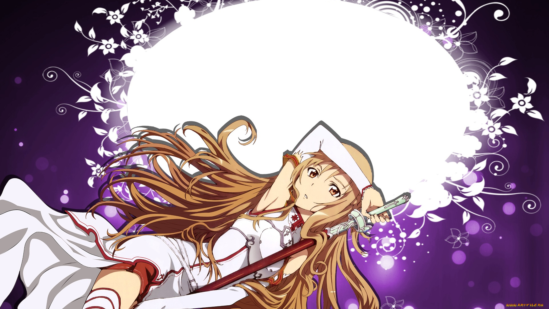 аниме, sword, art, online, девушка, взгляд, фон