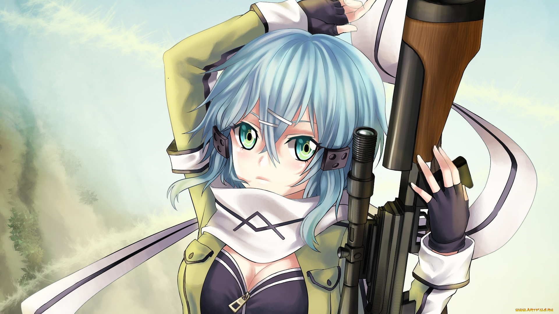 аниме, sword, art, online, девушка, взгляд, фон