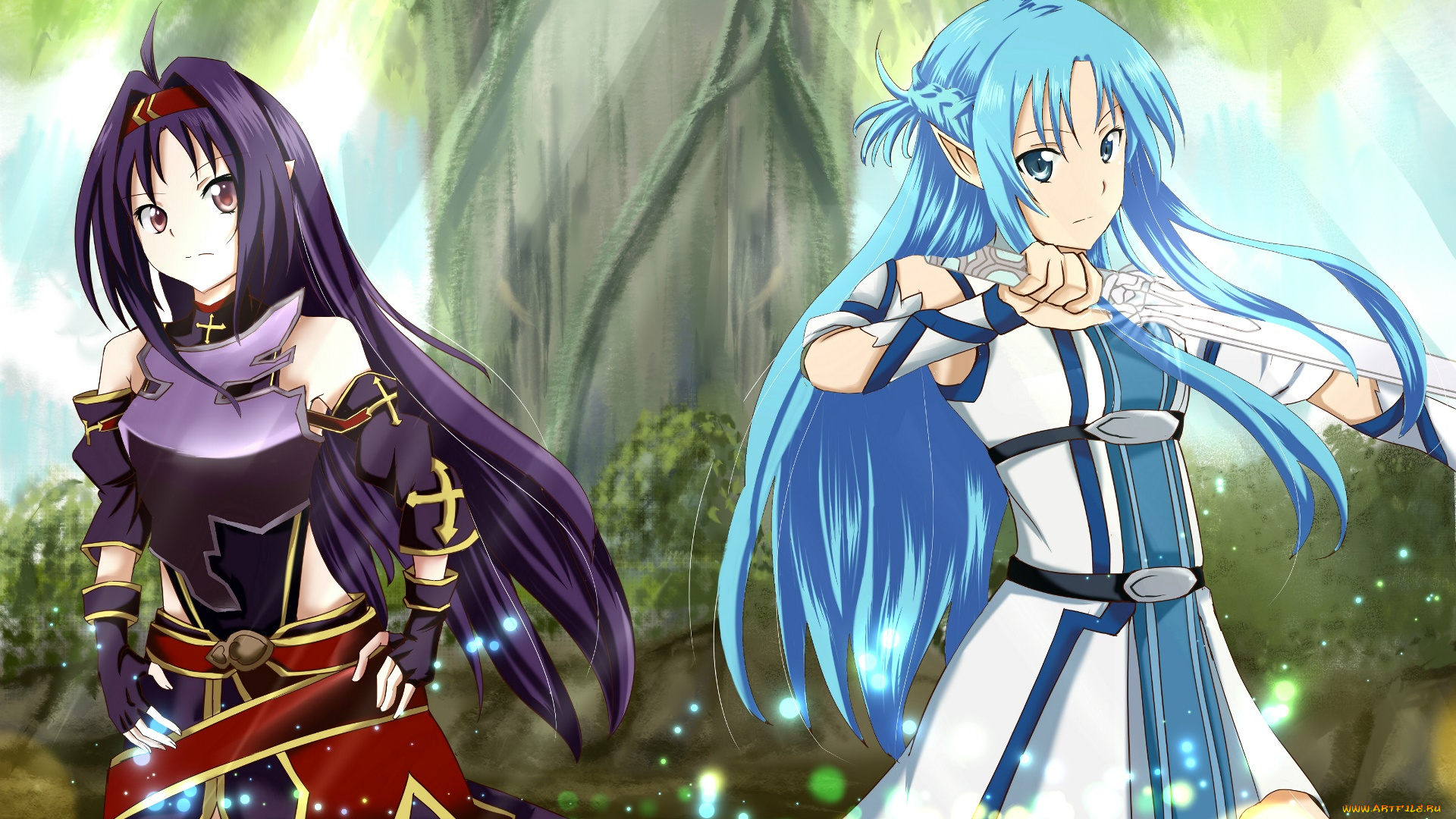 аниме, sword, art, online, девушки, взгляд, фон