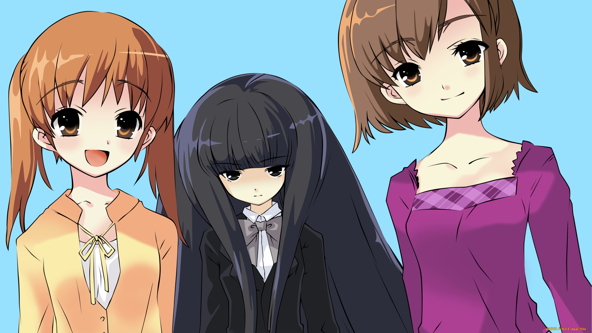 аниме, the, melancholy, of, haruhi, suzumiya, девушки, взгляд, фон