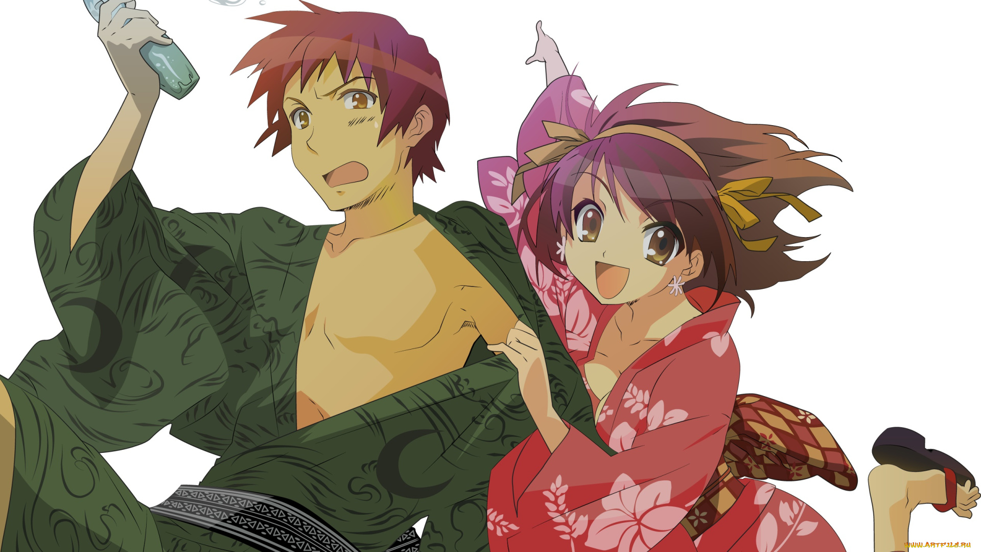 аниме, the, melancholy, of, haruhi, suzumiya, девушка, взгляд, фон