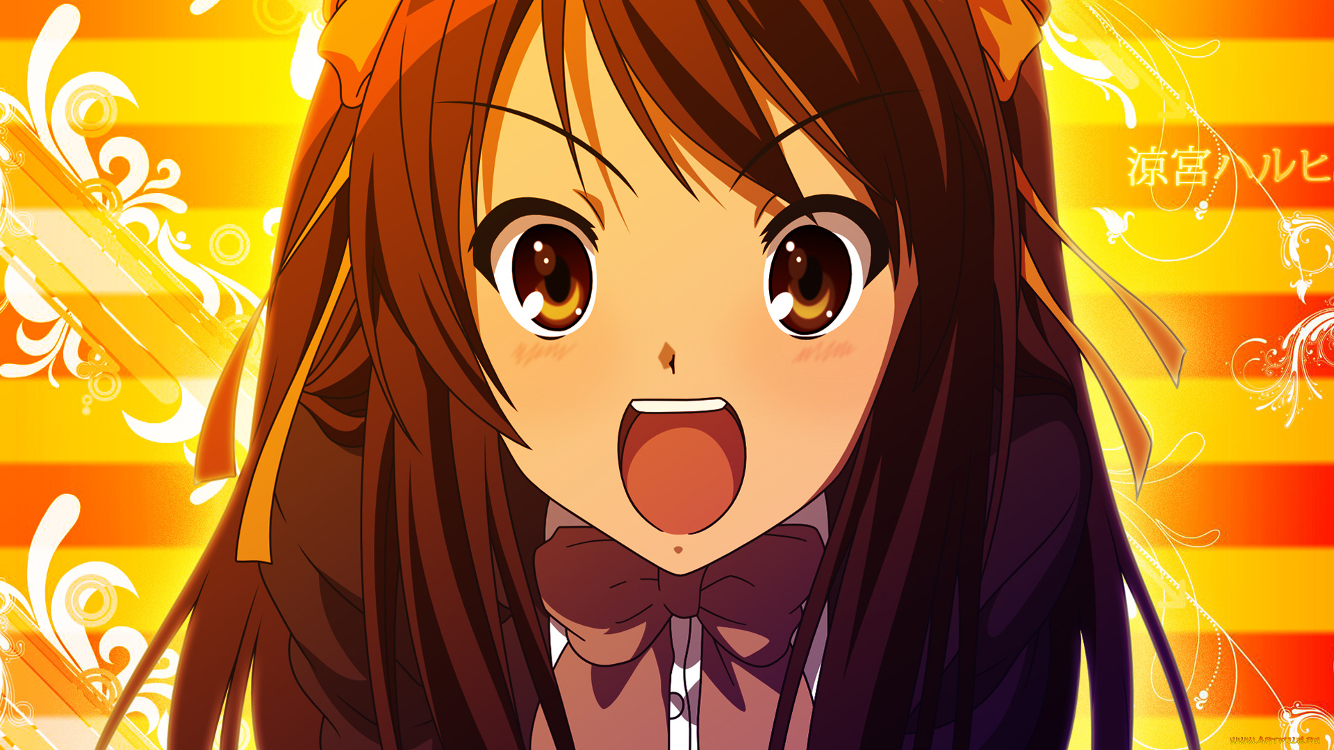 аниме, the, melancholy, of, haruhi, suzumiya, девушка, взгляд, фон