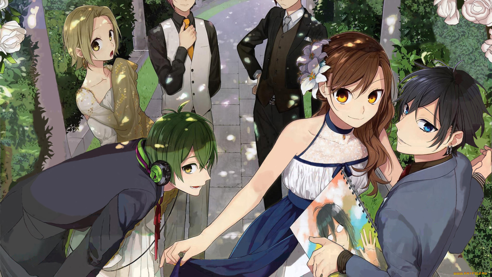 аниме, unknown, , другое, взгляд, девушка, парни, фон