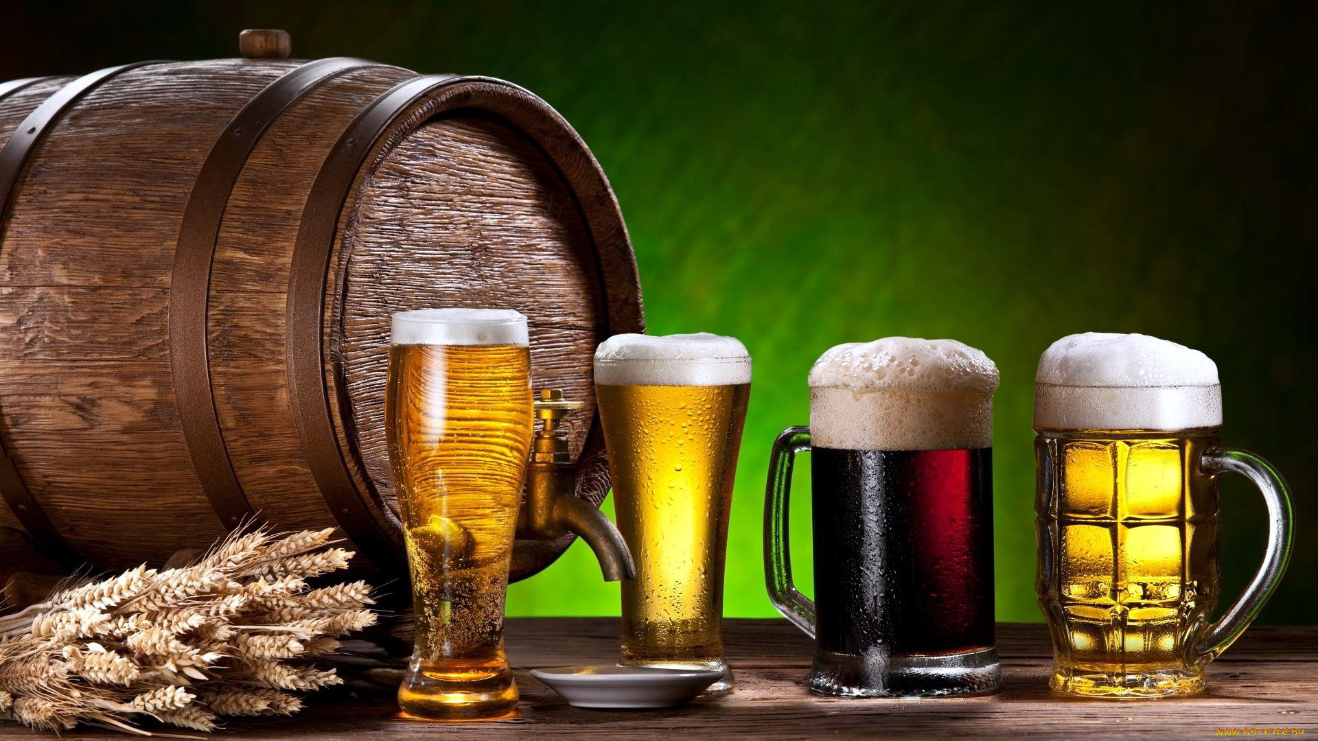 еда, напитки, , пиво, пиво, колосья, бочка, бокалы
