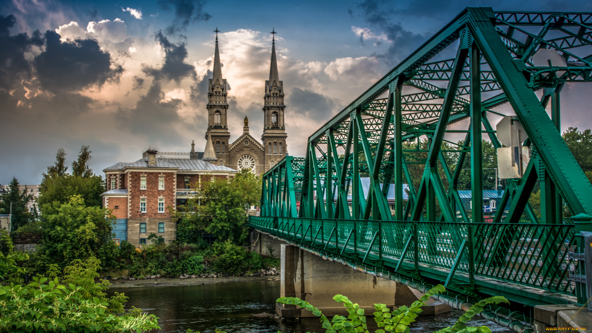 города, -, мосты, река, мост, шпили