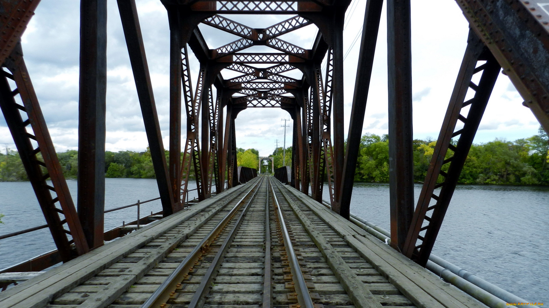 города, -, мосты, рельсы, мост, река