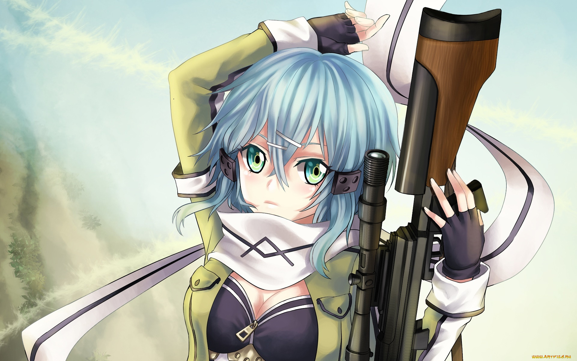 аниме, sword, art, online, девушка, взгляд, фон