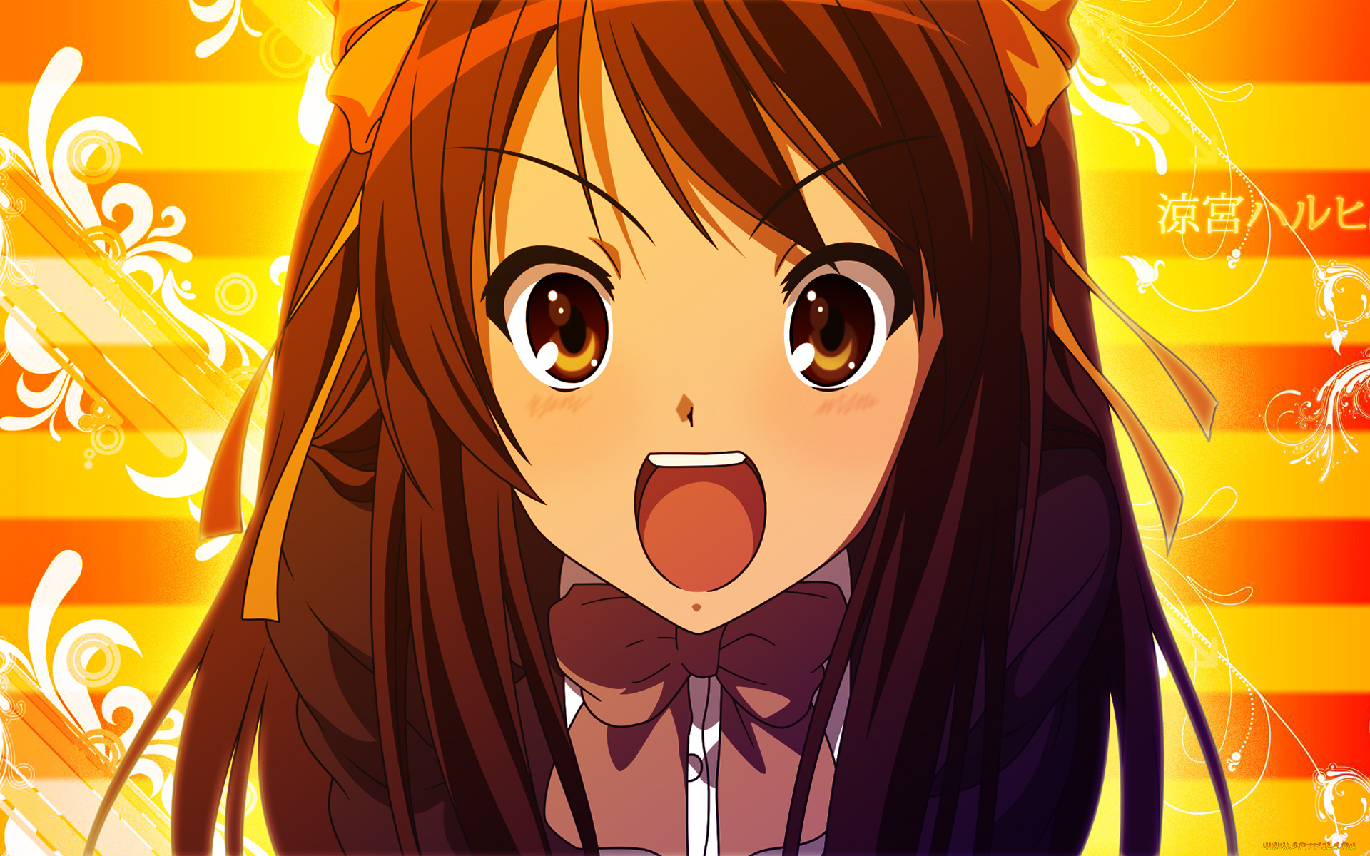 аниме, the, melancholy, of, haruhi, suzumiya, девушка, взгляд, фон