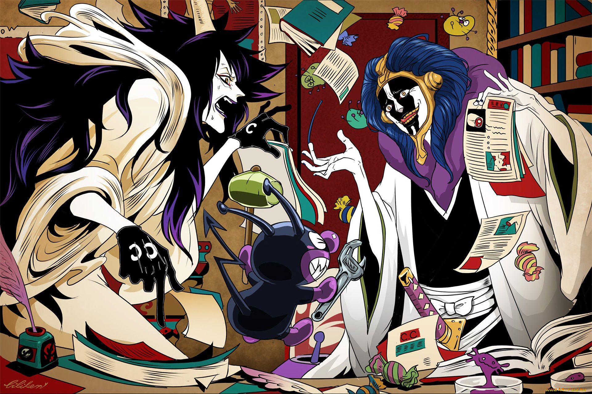 аниме, unknown, , другое, scientist, zanpakuto, shinigami, blade, bleach, mayuri, kurotsuchi, one, piece, god, of, dead, punk, hazard, crossover, sword, ken, shikai