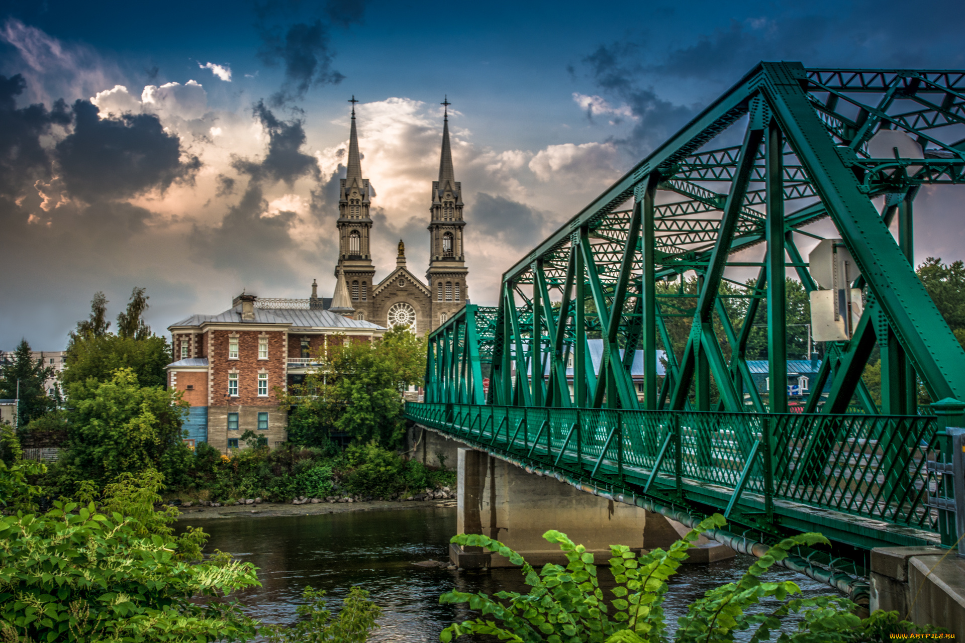 города, -, мосты, река, мост, шпили