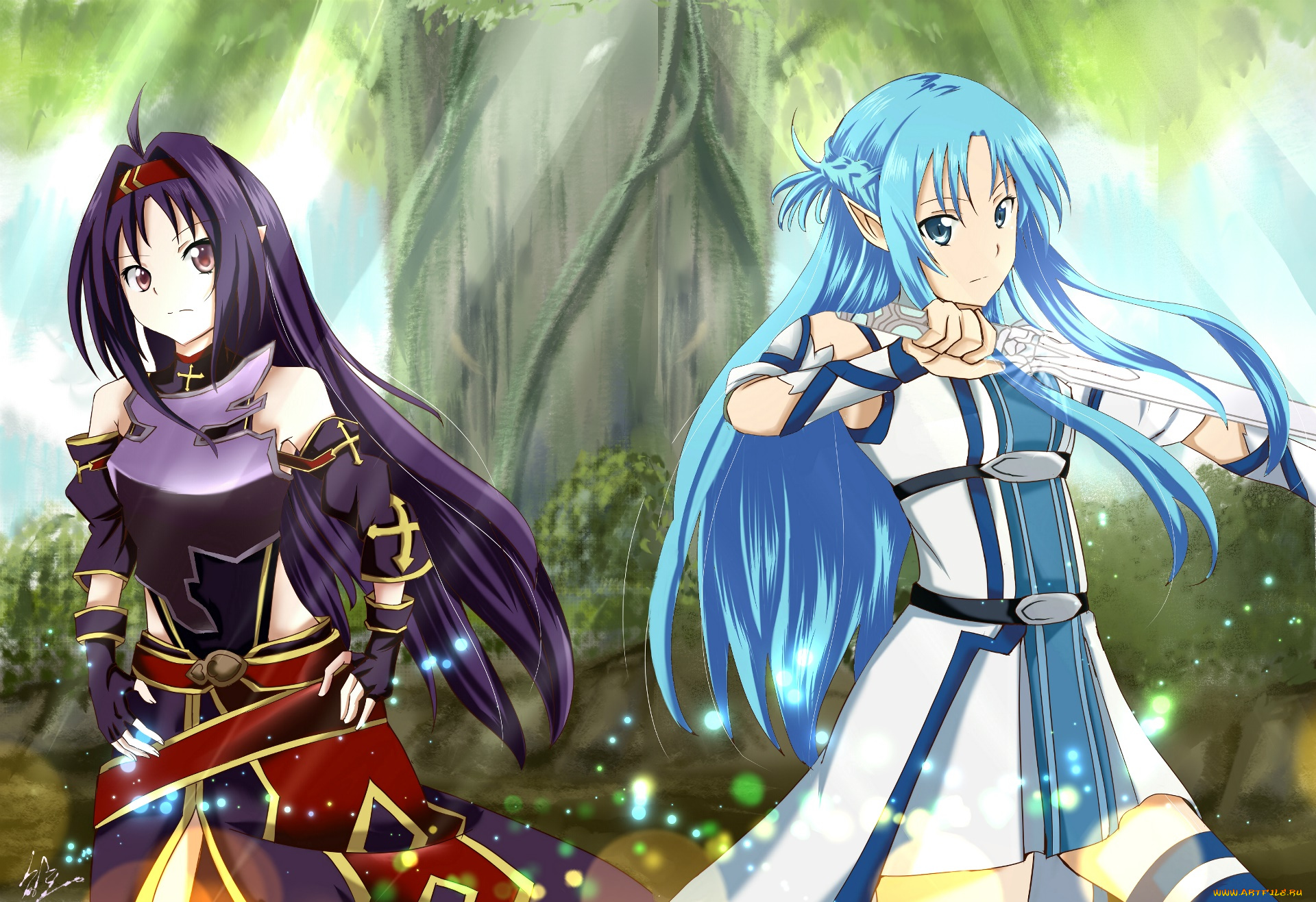 аниме, sword, art, online, девушки, взгляд, фон