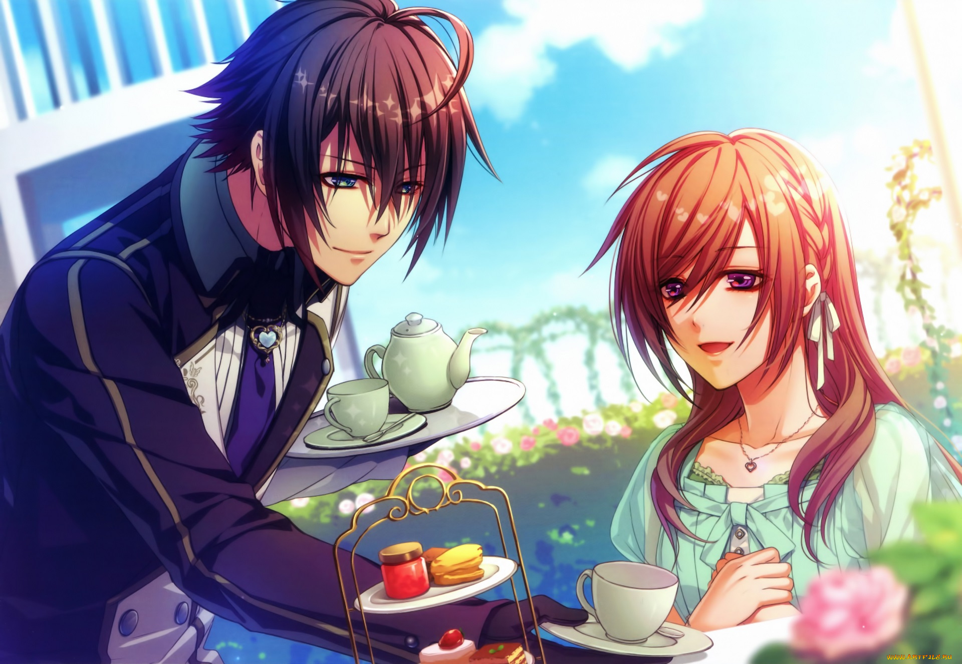 аниме, glass, heart, princess, парень, девушка