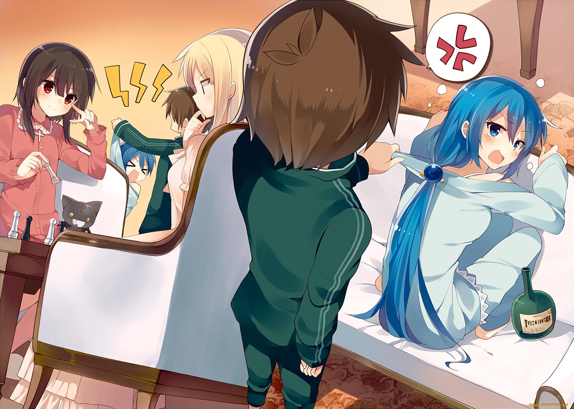 аниме, kono, subarashii, sekai, ni, shukufuku, wo, девушки, взгляд, фон