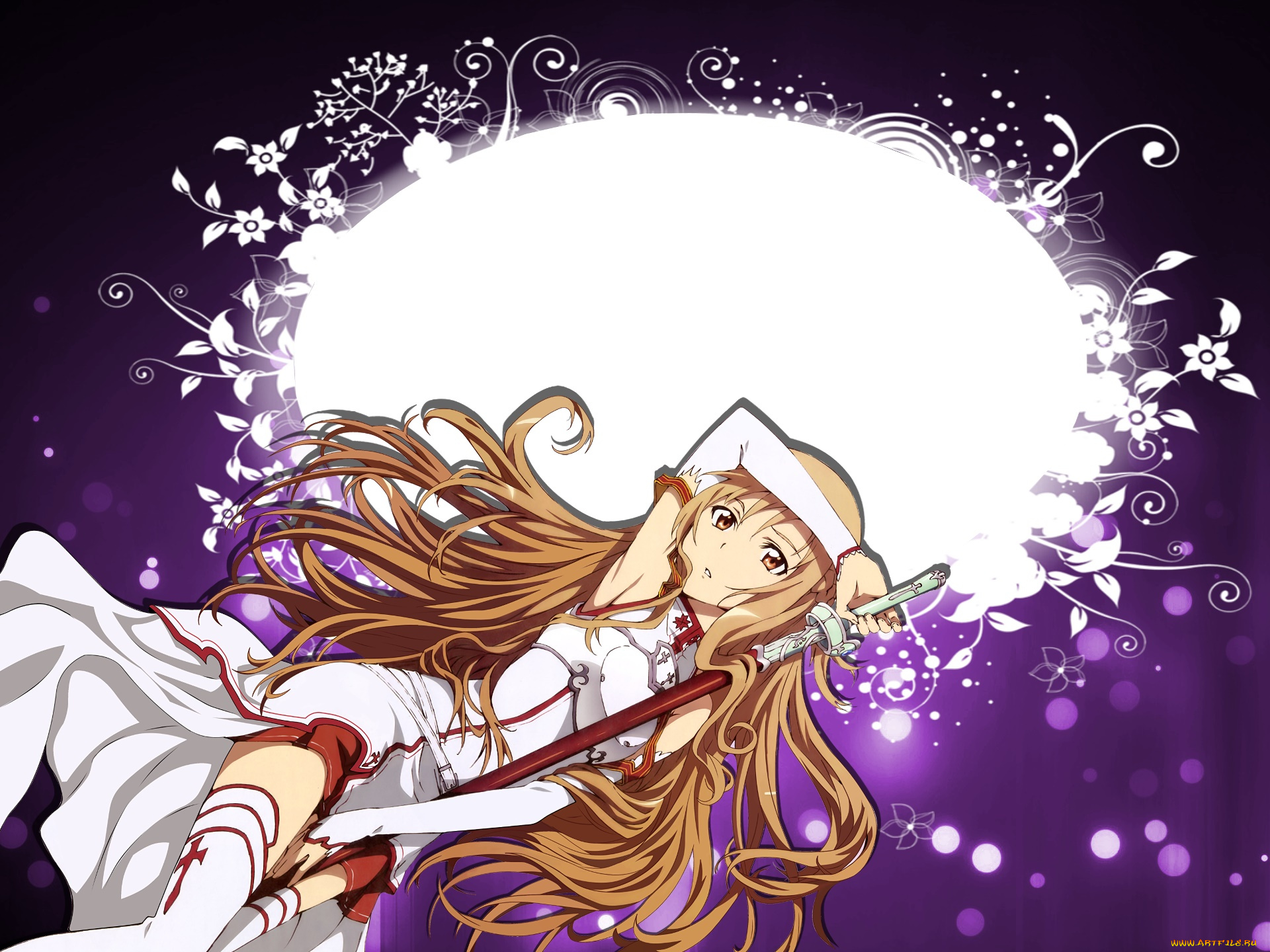 аниме, sword, art, online, девушка, взгляд, фон