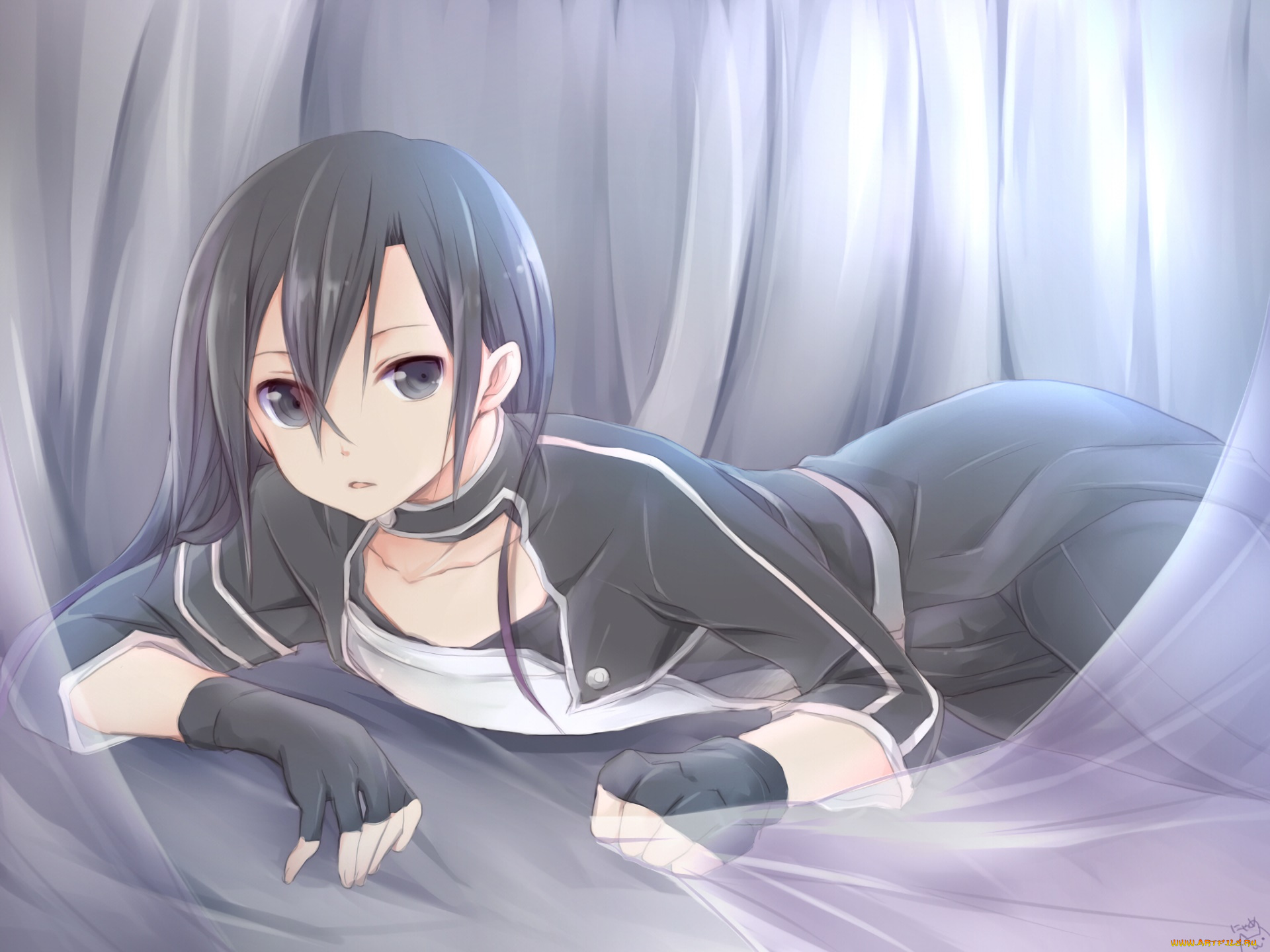 аниме, sword, art, online, девушка, взгляд, фон