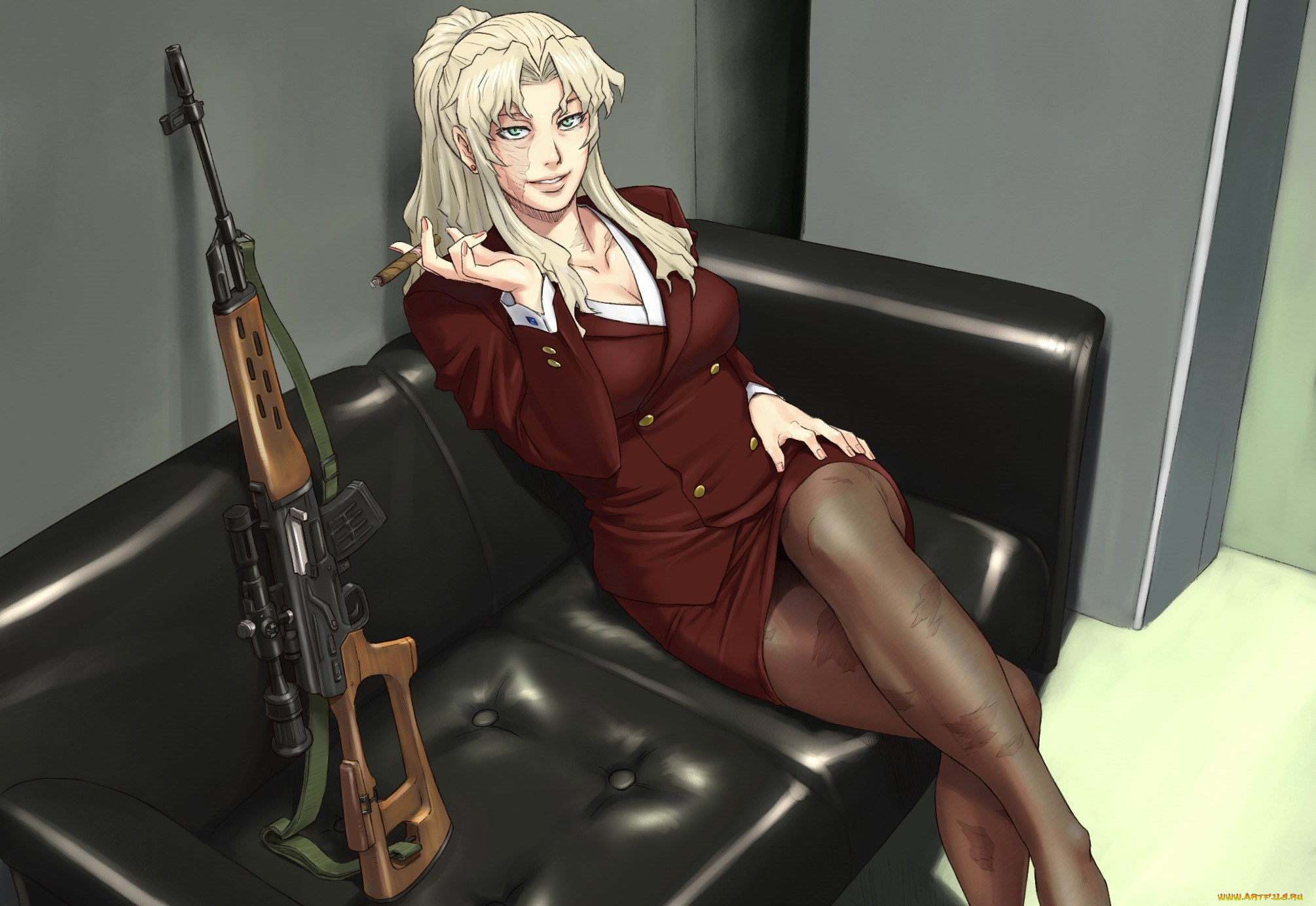 аниме, black, lagoon, balalaika-azasuke, sniper, anime, manga, girl, scar, woman, japanese, asian, black, lagoon, dragunov