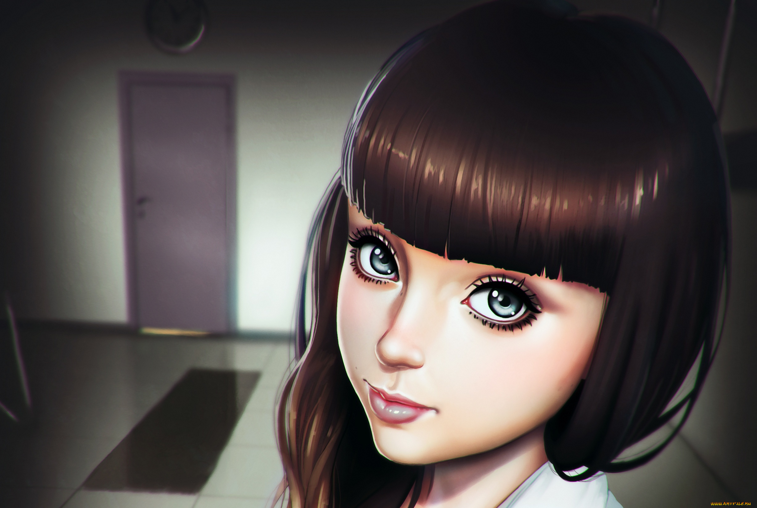 аниме, unknown, , другое, портрет, красота, лицо, девушка, комната, взгляд, арт