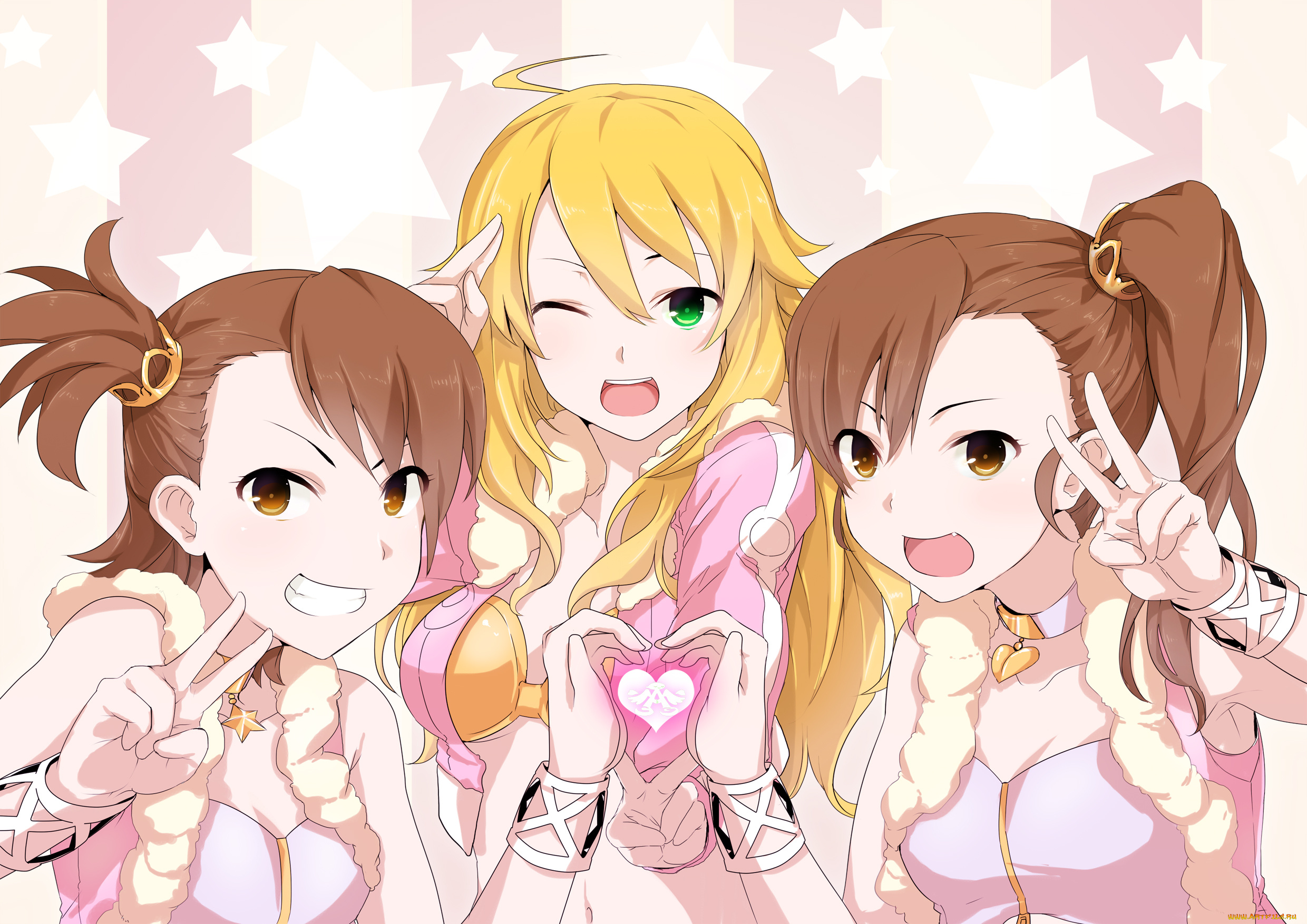 аниме, idolm@ster, взгляд, девушки, фон