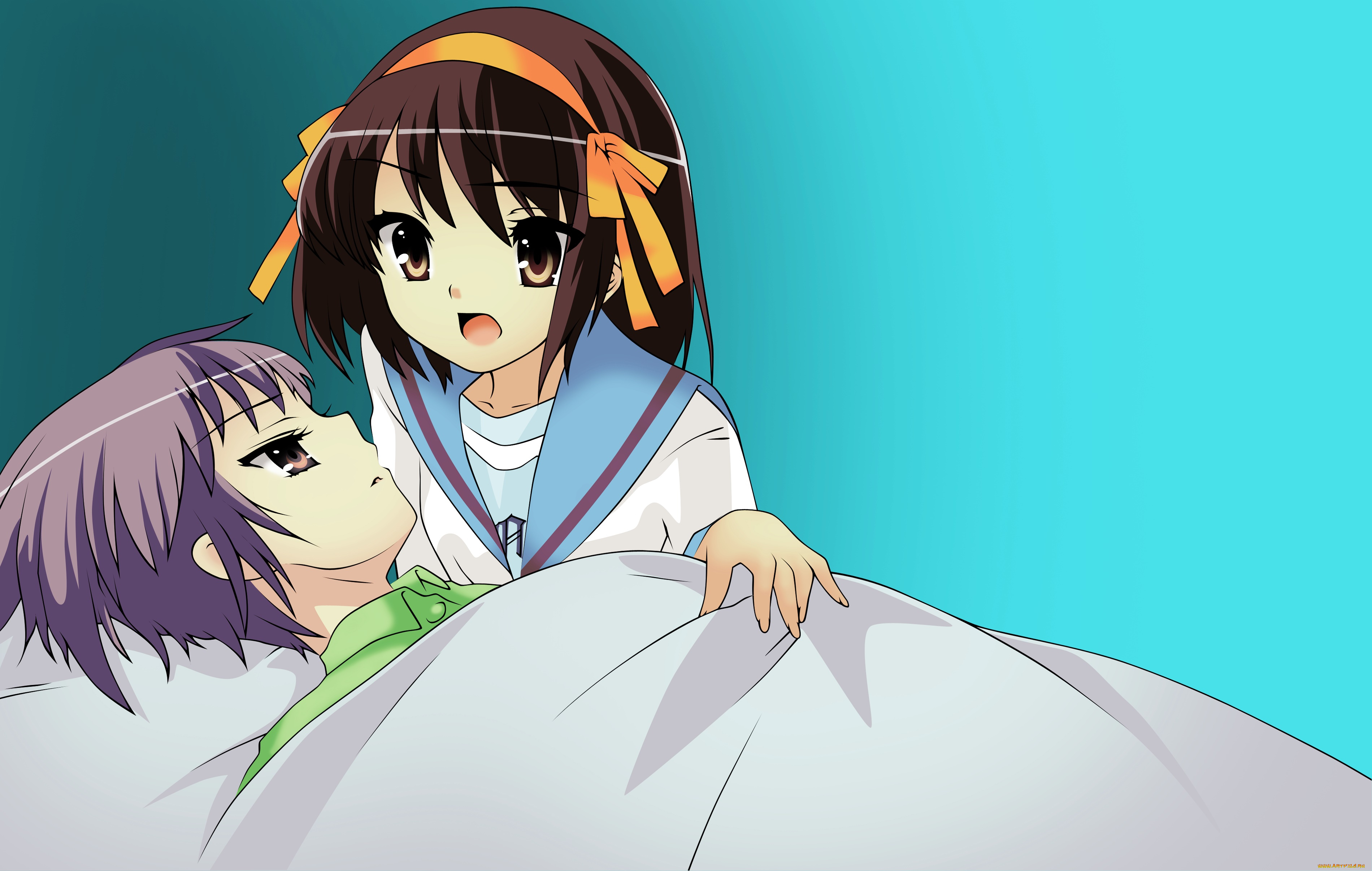 аниме, the, melancholy, of, haruhi, suzumiya, девушка, взгляд, фон