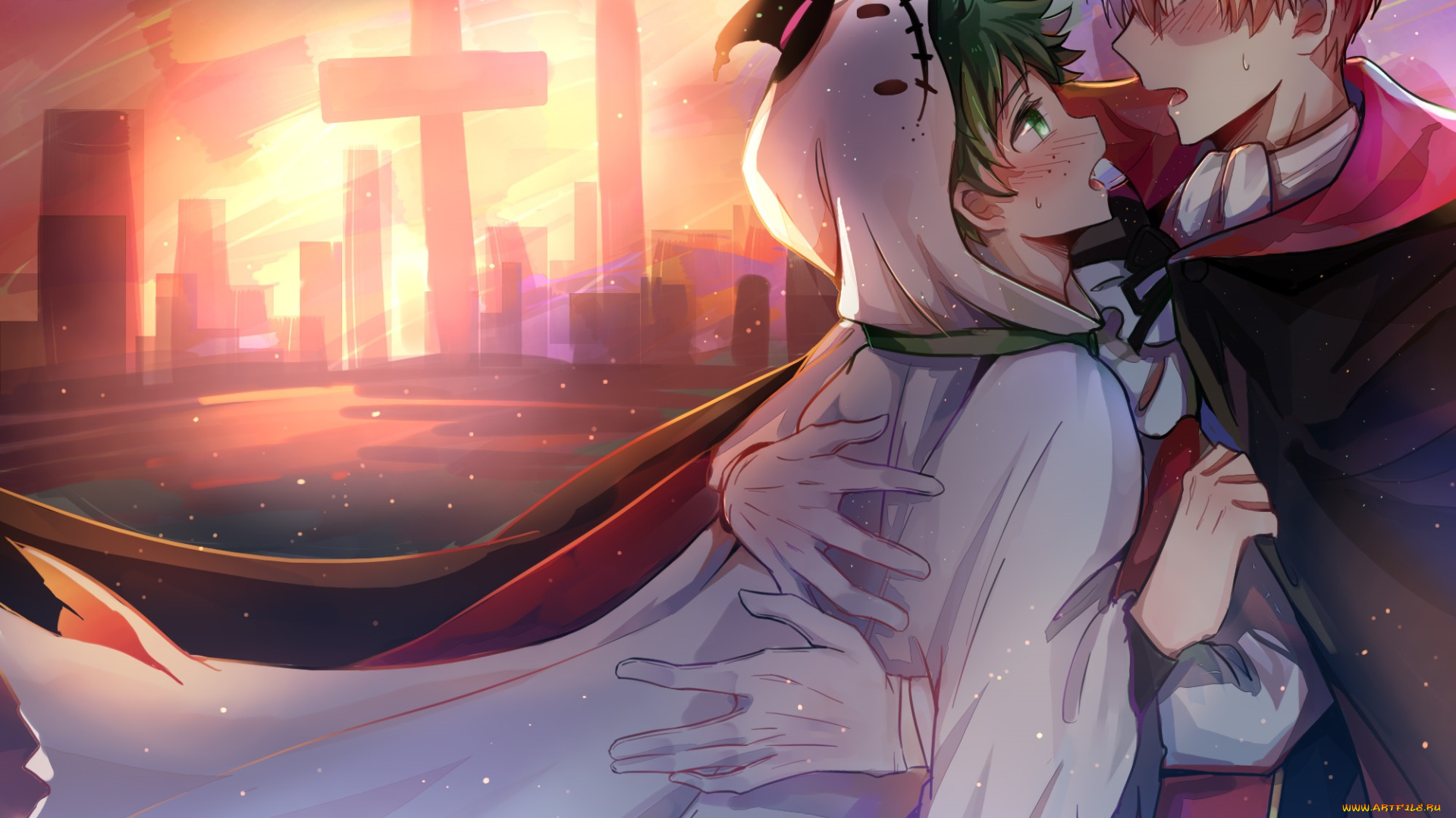 аниме, boku, no, hero, academia, todoroki, shouto, midoriya, izuku, my, hero, academia, boku, no, tododeku, fanart, pixiv, from