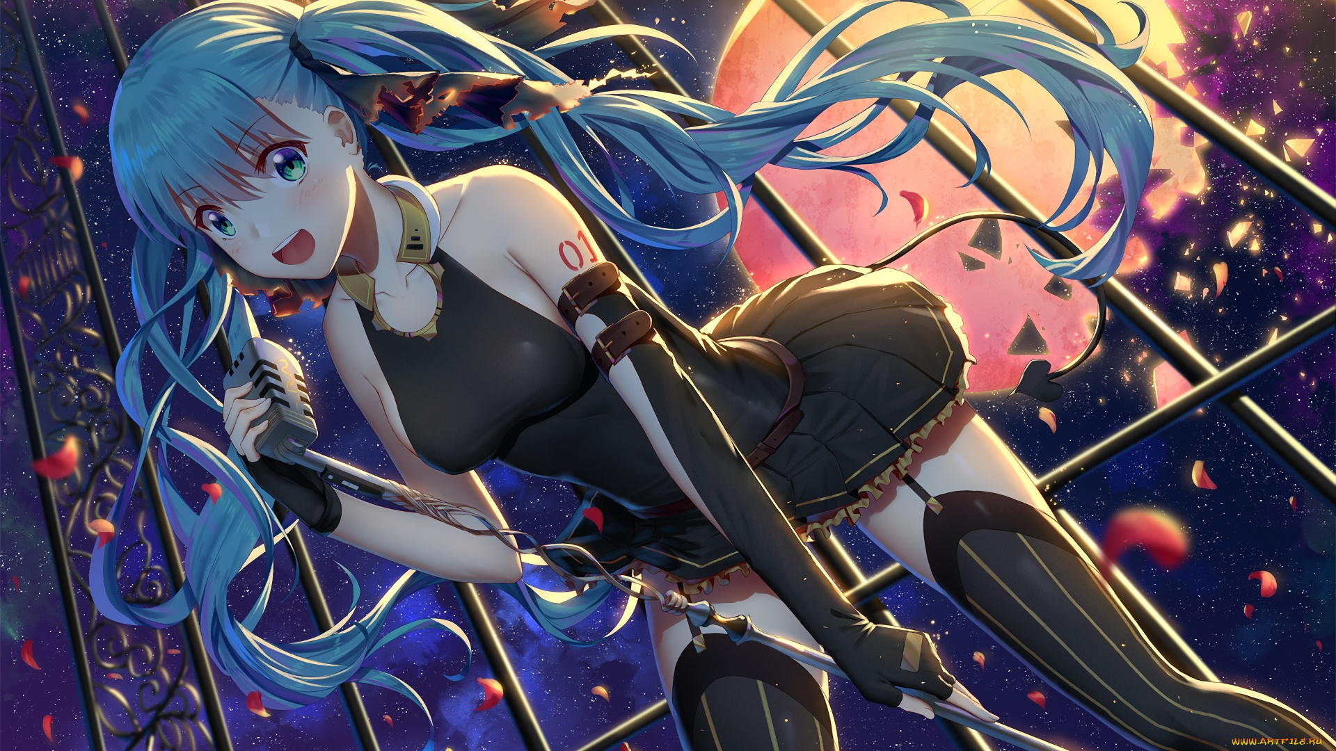 аниме, vocaloid, девушка, взгляд, фон