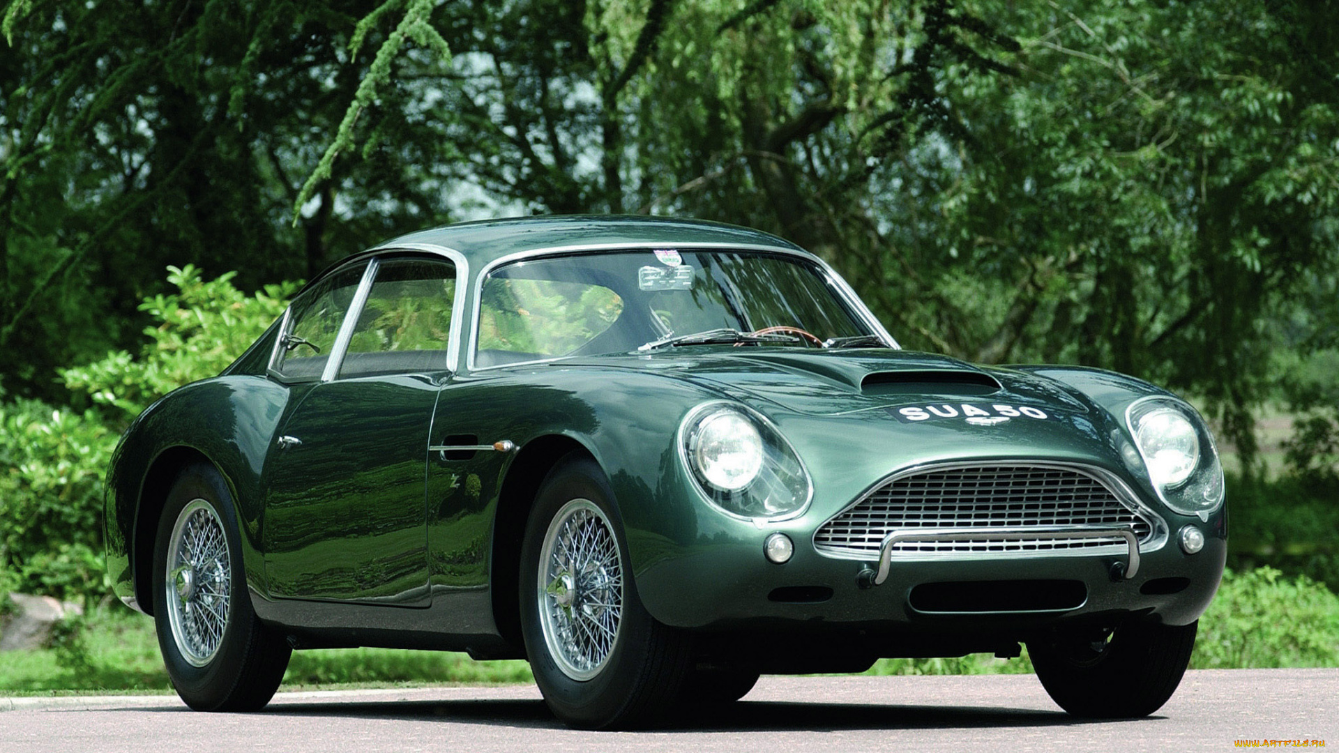 автомобили, aston, martin, aston, martin, db4, gtz, зеленый, деревья, астон-мартин