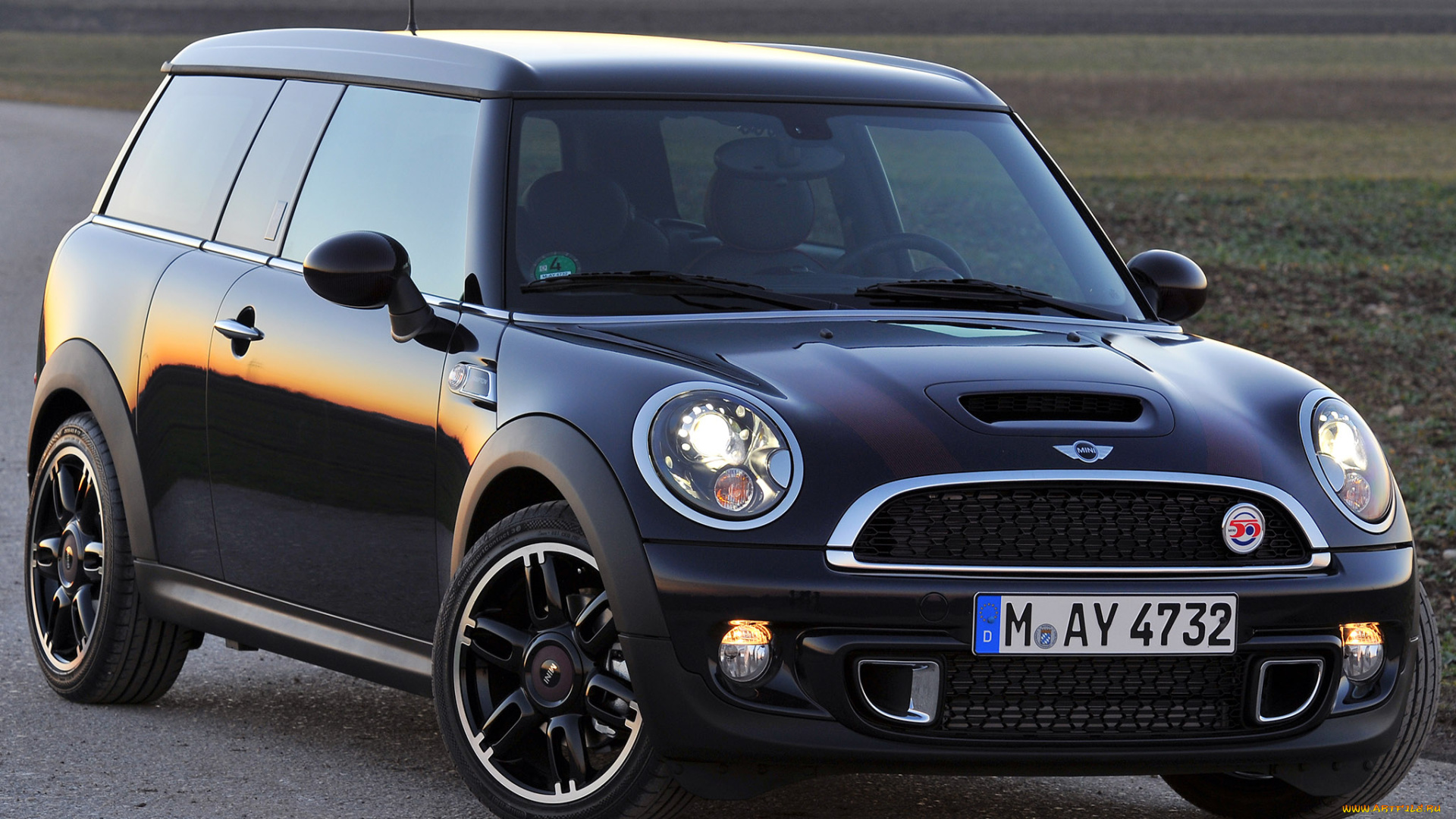 автомобили, mini, поля, дорога, темный