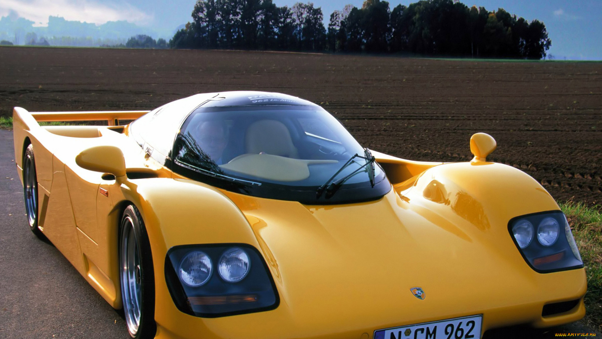 автомобили, porsche, желтый, порше, dauer, 962, le, mans, поле