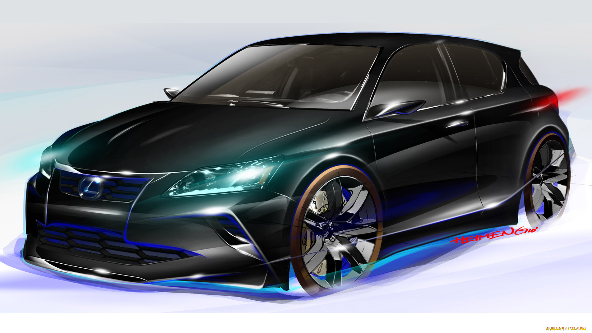 автомобили, рисованные, лексус, черный, тюнинг